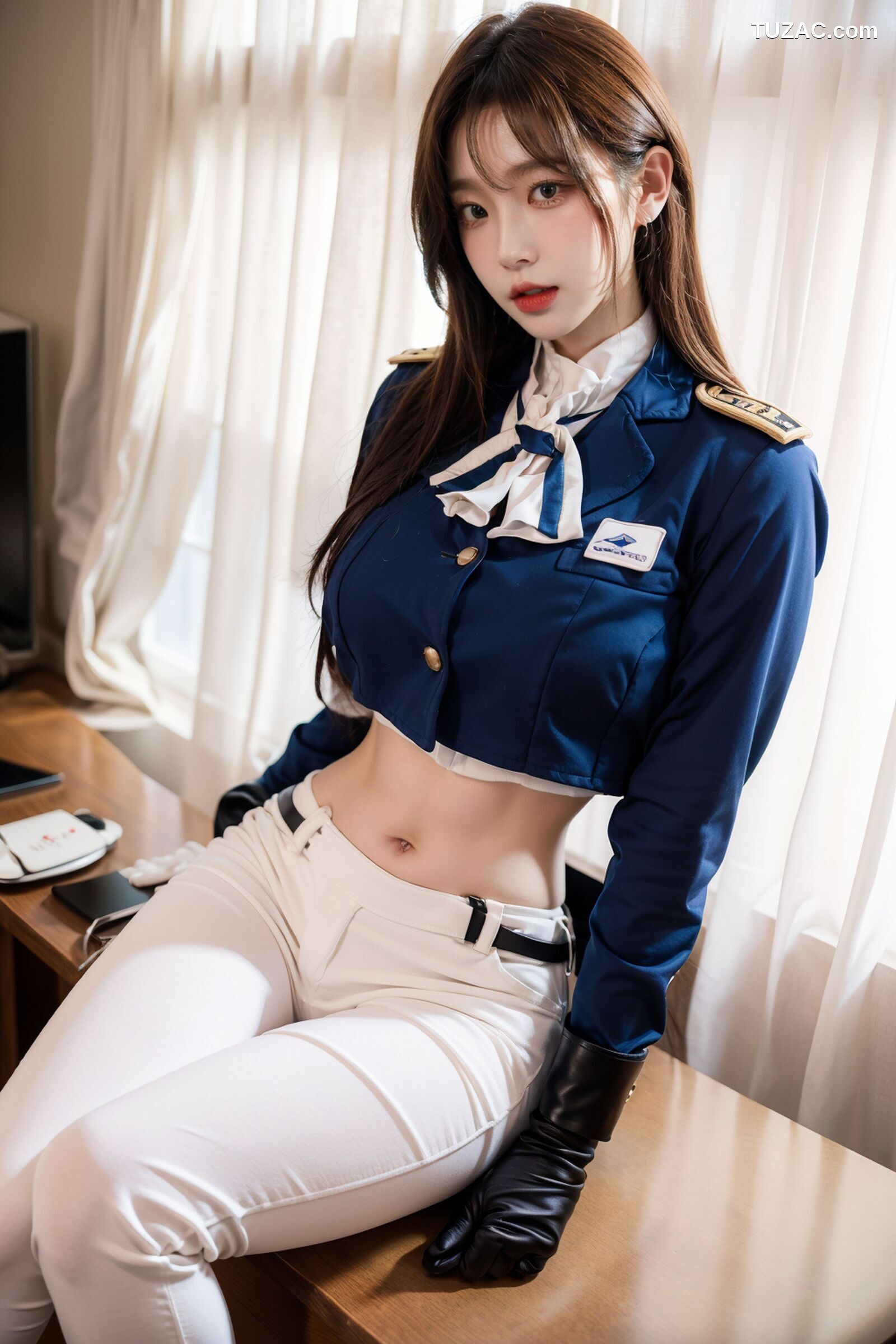 AI美女-拟实-女军官深蓝制服