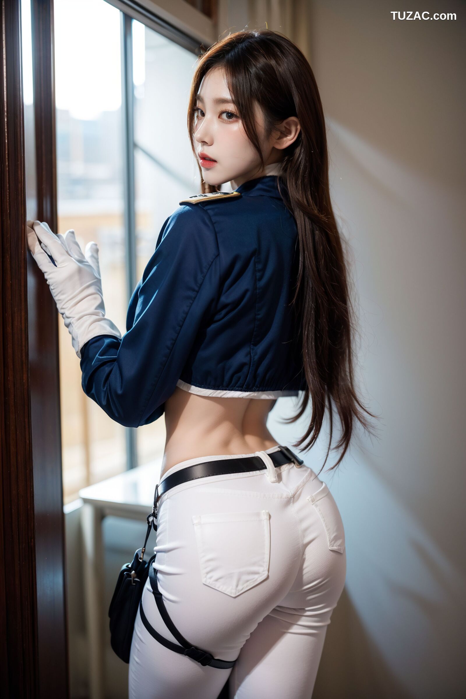AI美女-拟实-女军官深蓝制服