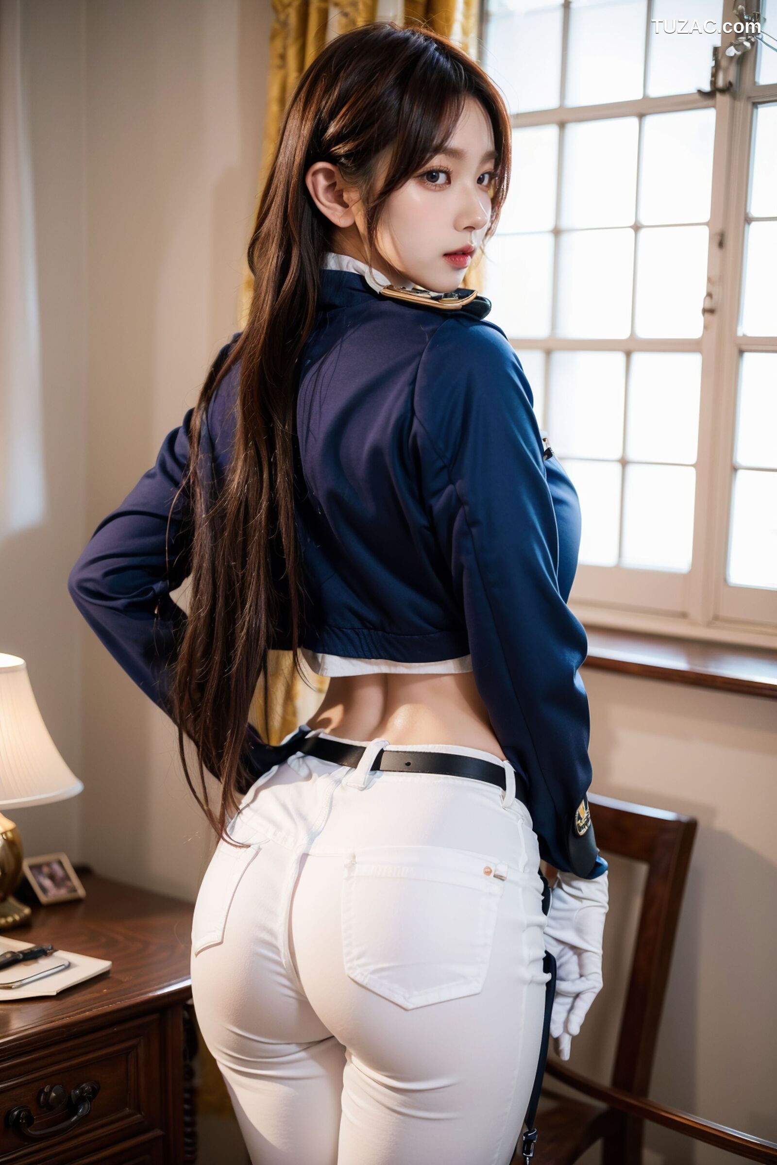 AI美女-拟实-女军官深蓝制服