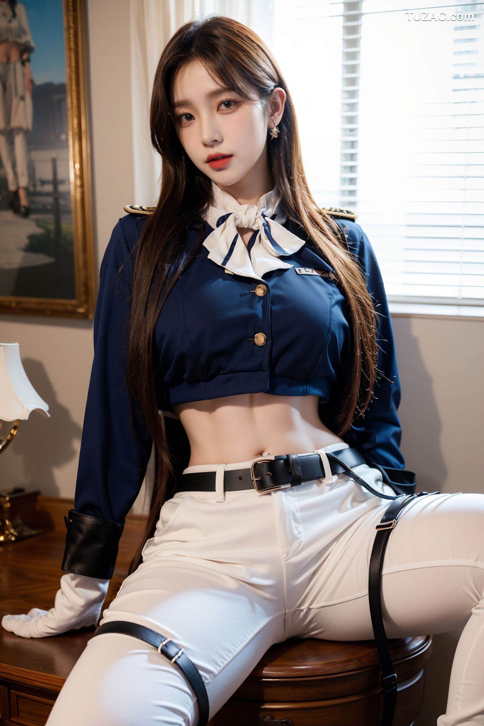 AI美女-拟实-女军官深蓝制服
