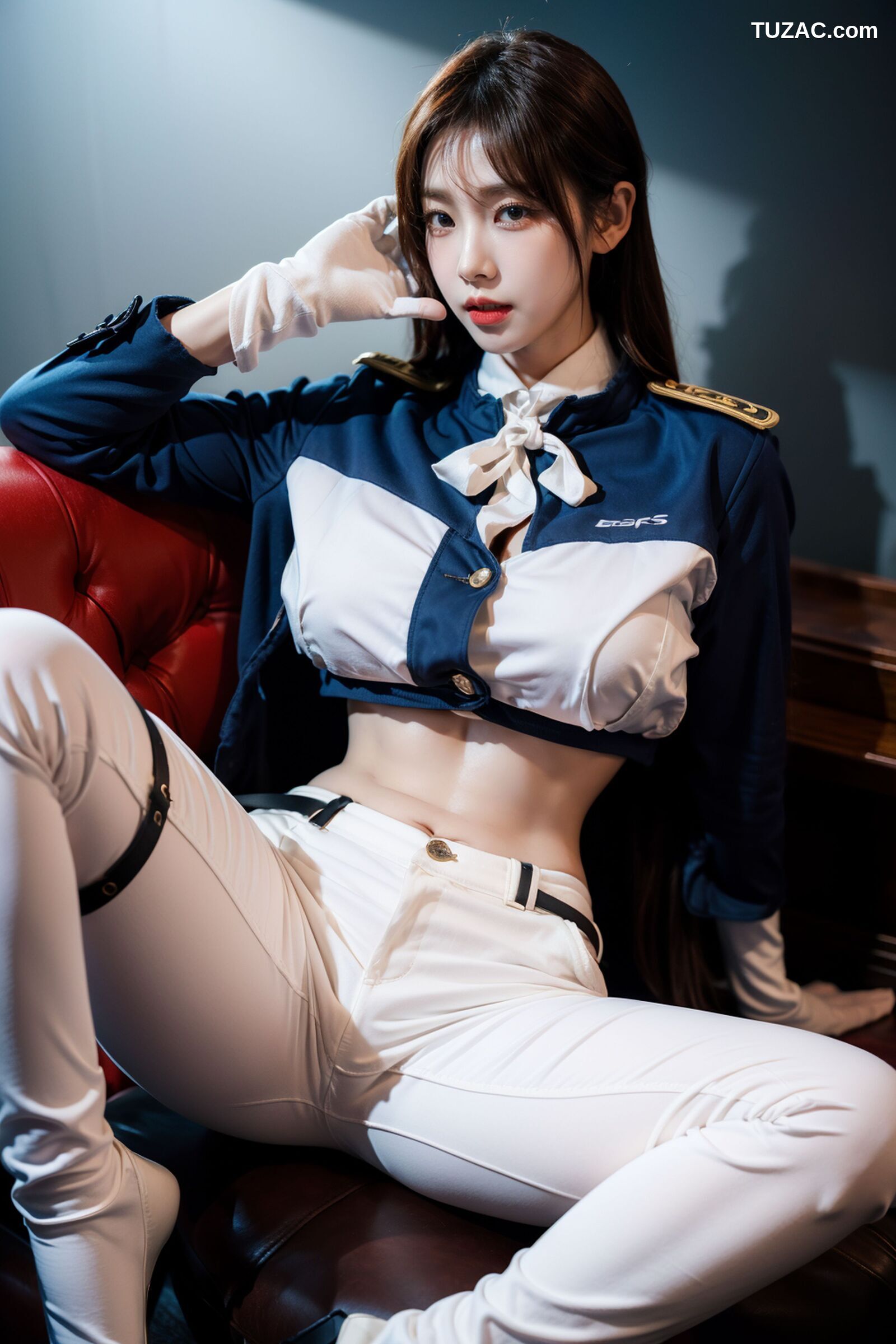 AI美女-拟实-女军官深蓝制服