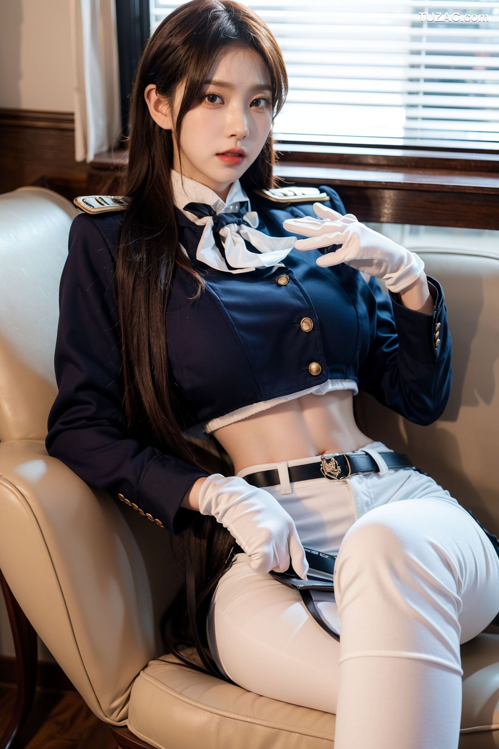 AI美女-拟实-女军官深蓝制服