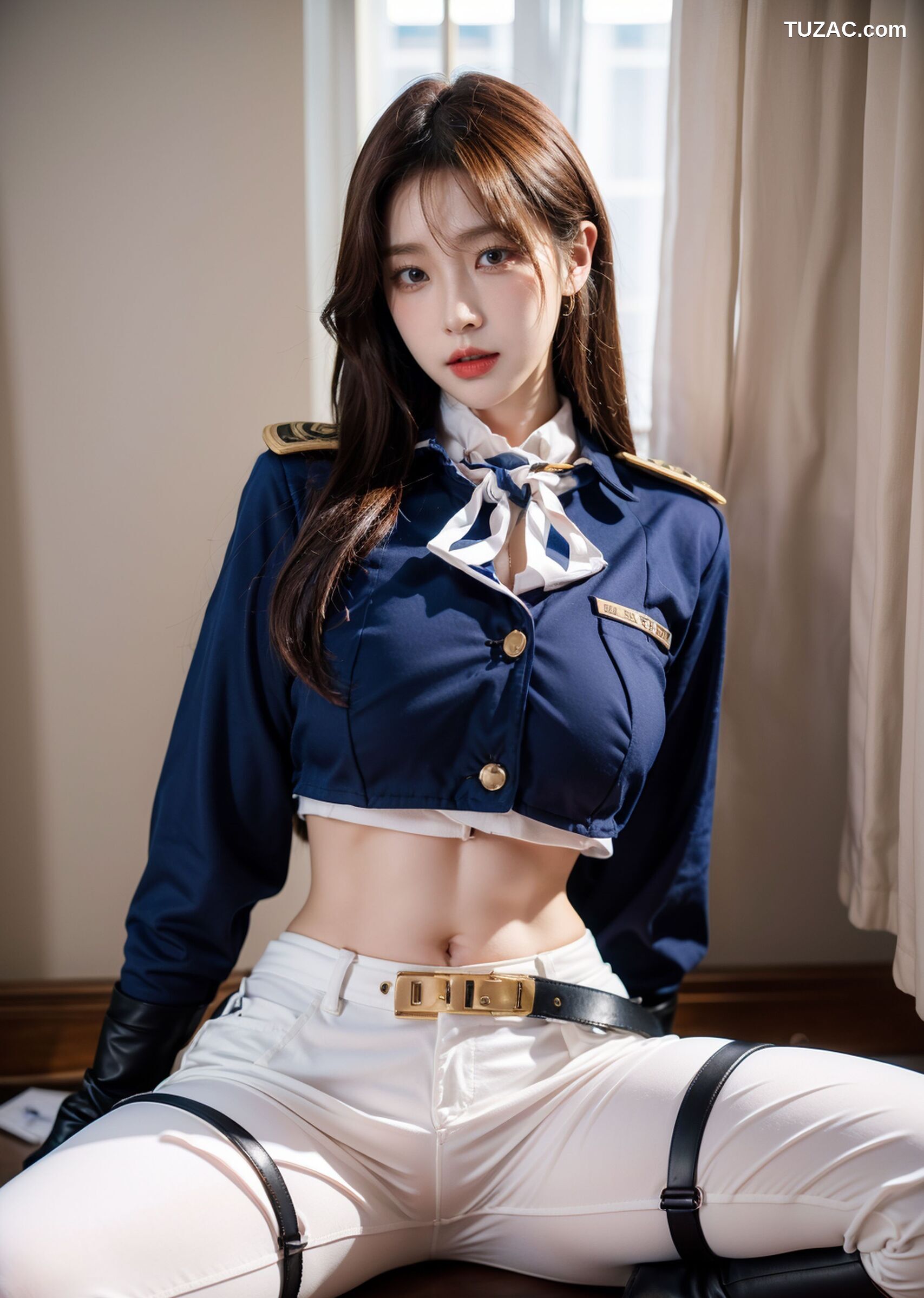 AI美女-拟实-女军官深蓝制服