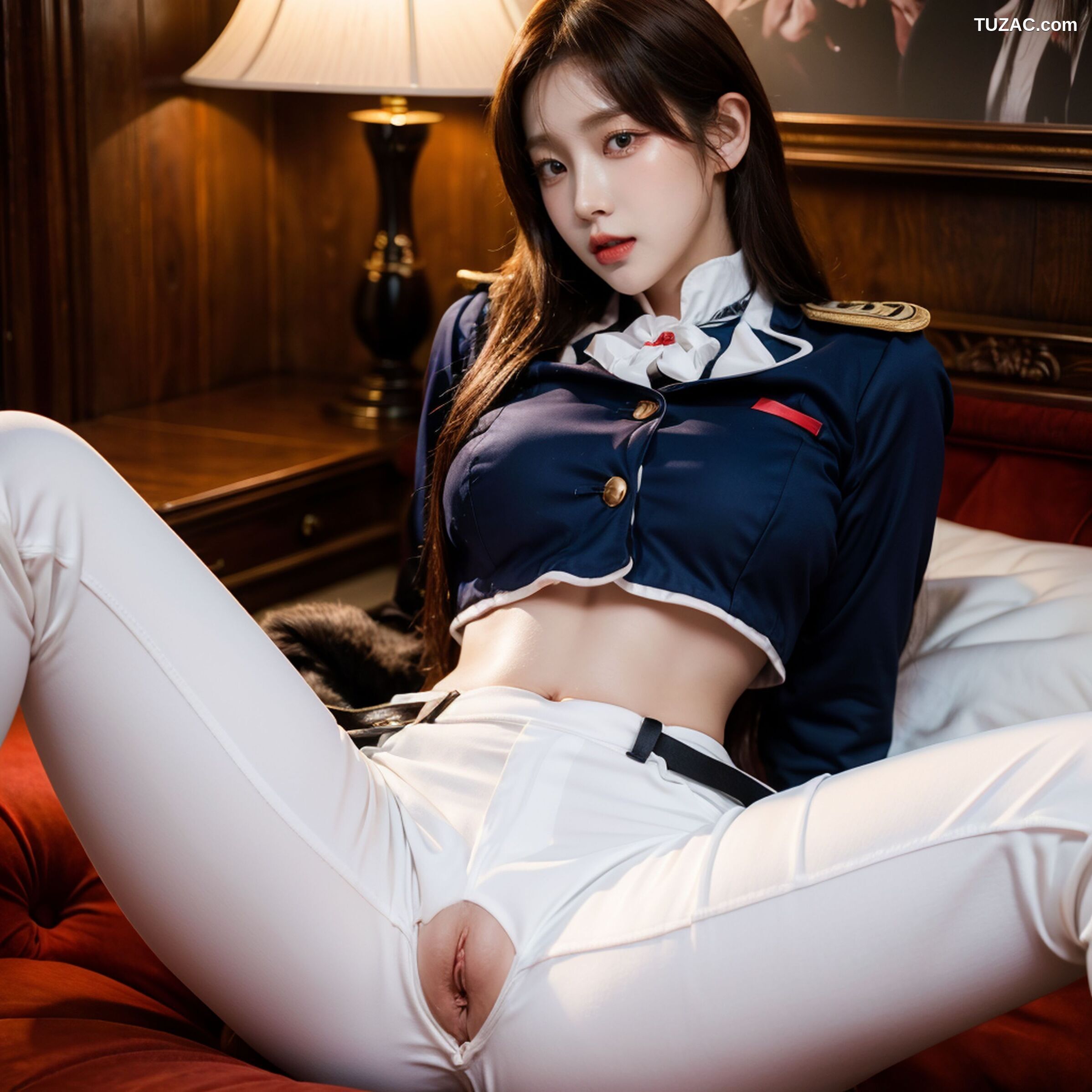 AI美女-拟实-女军官深蓝制服