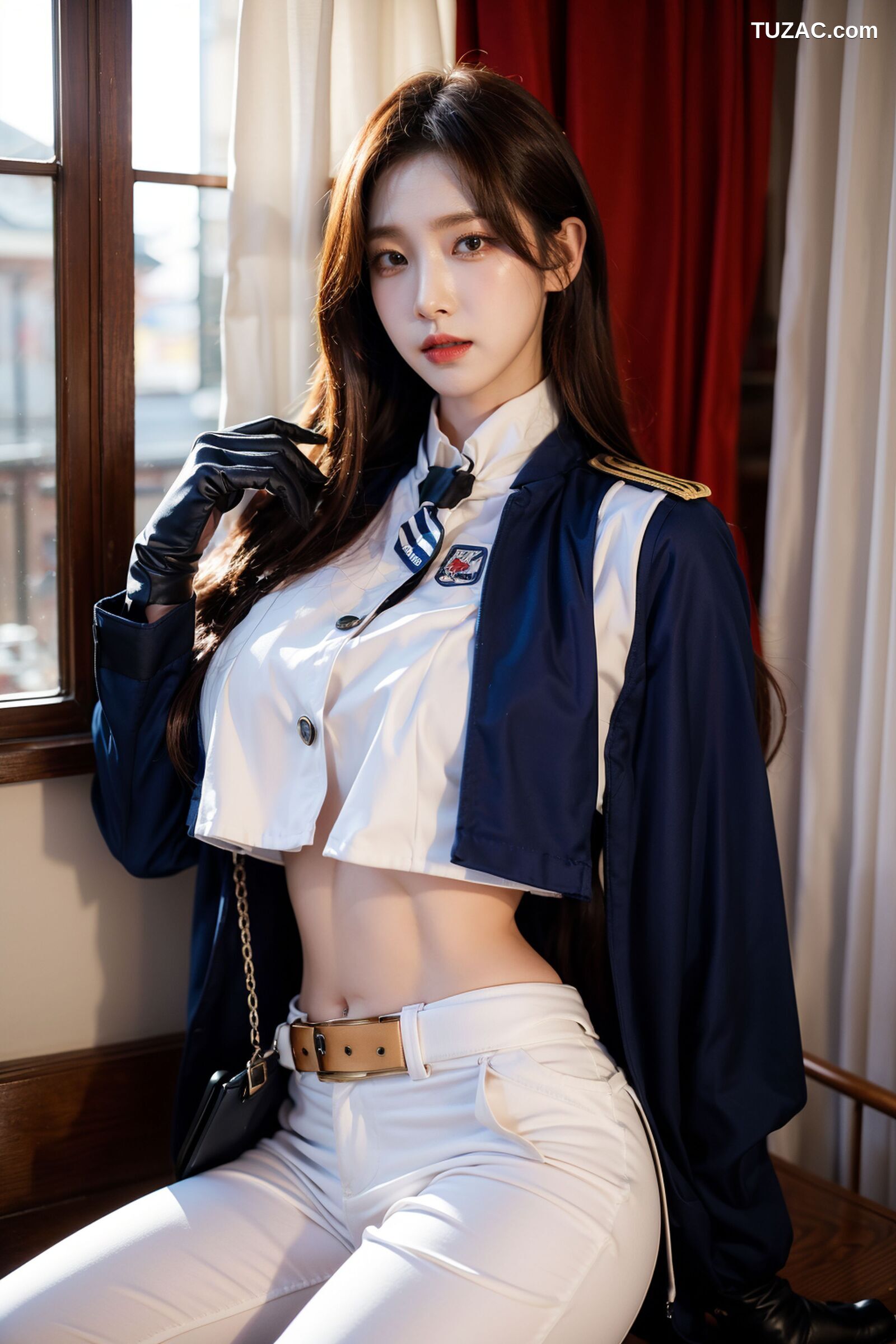 AI美女-拟实-女军官白色制服