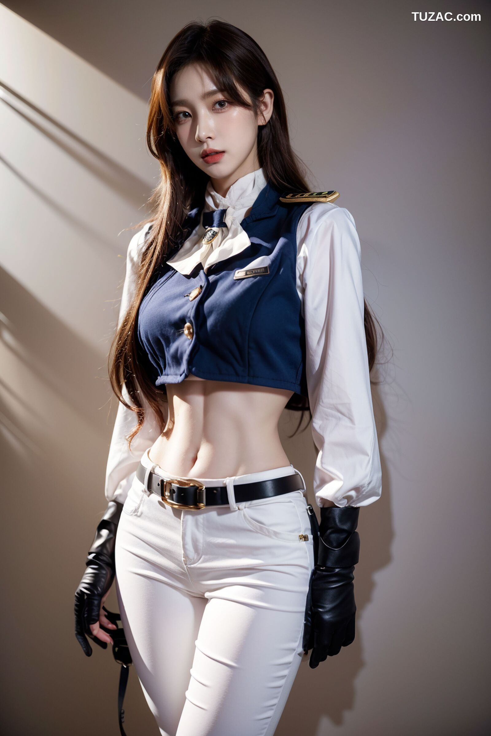 AI美女-拟实-女军官白色制服