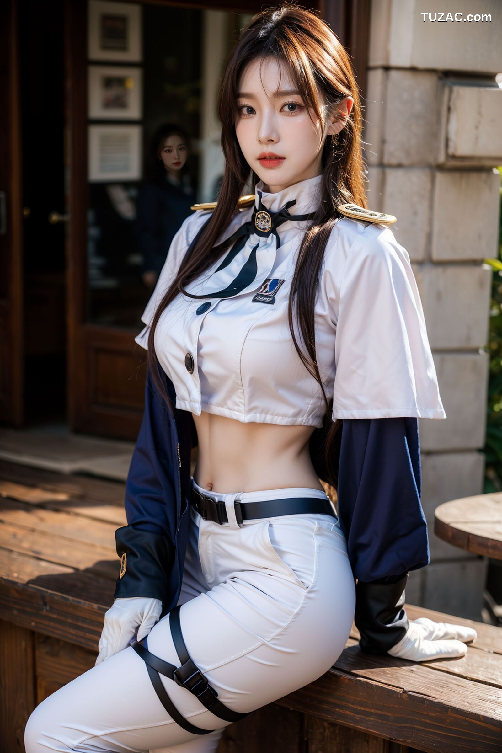 AI美女-拟实-女军官白色制服