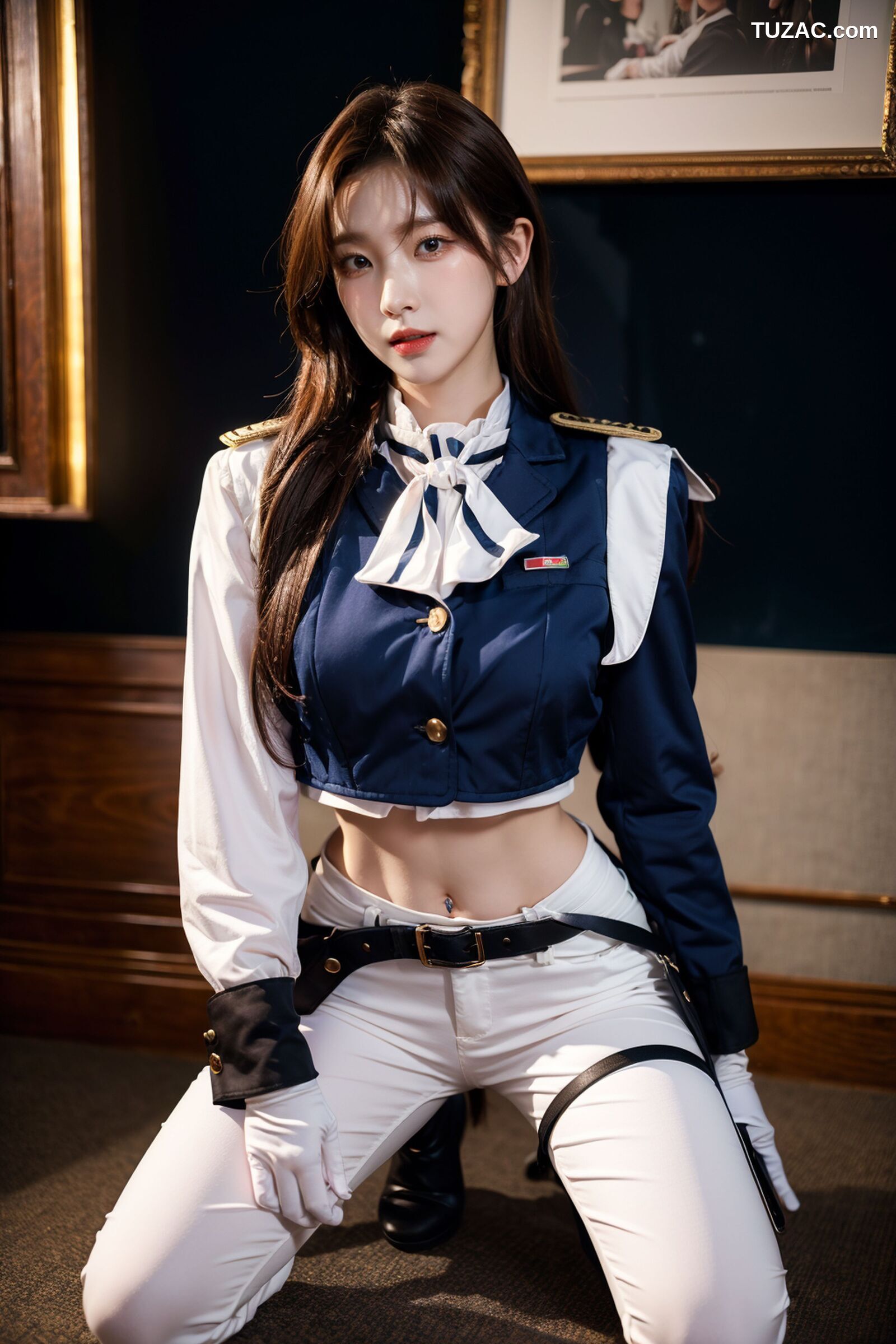 AI美女-拟实-女军官白色制服