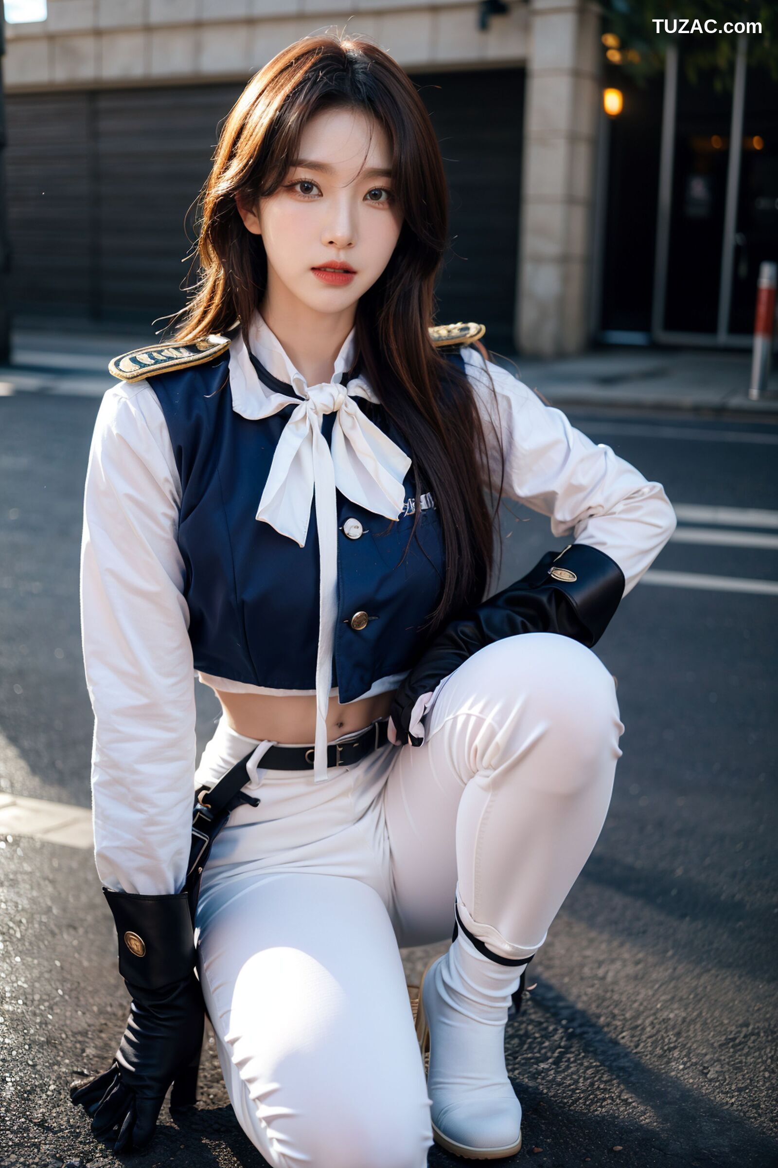 AI美女-拟实-女军官白色制服