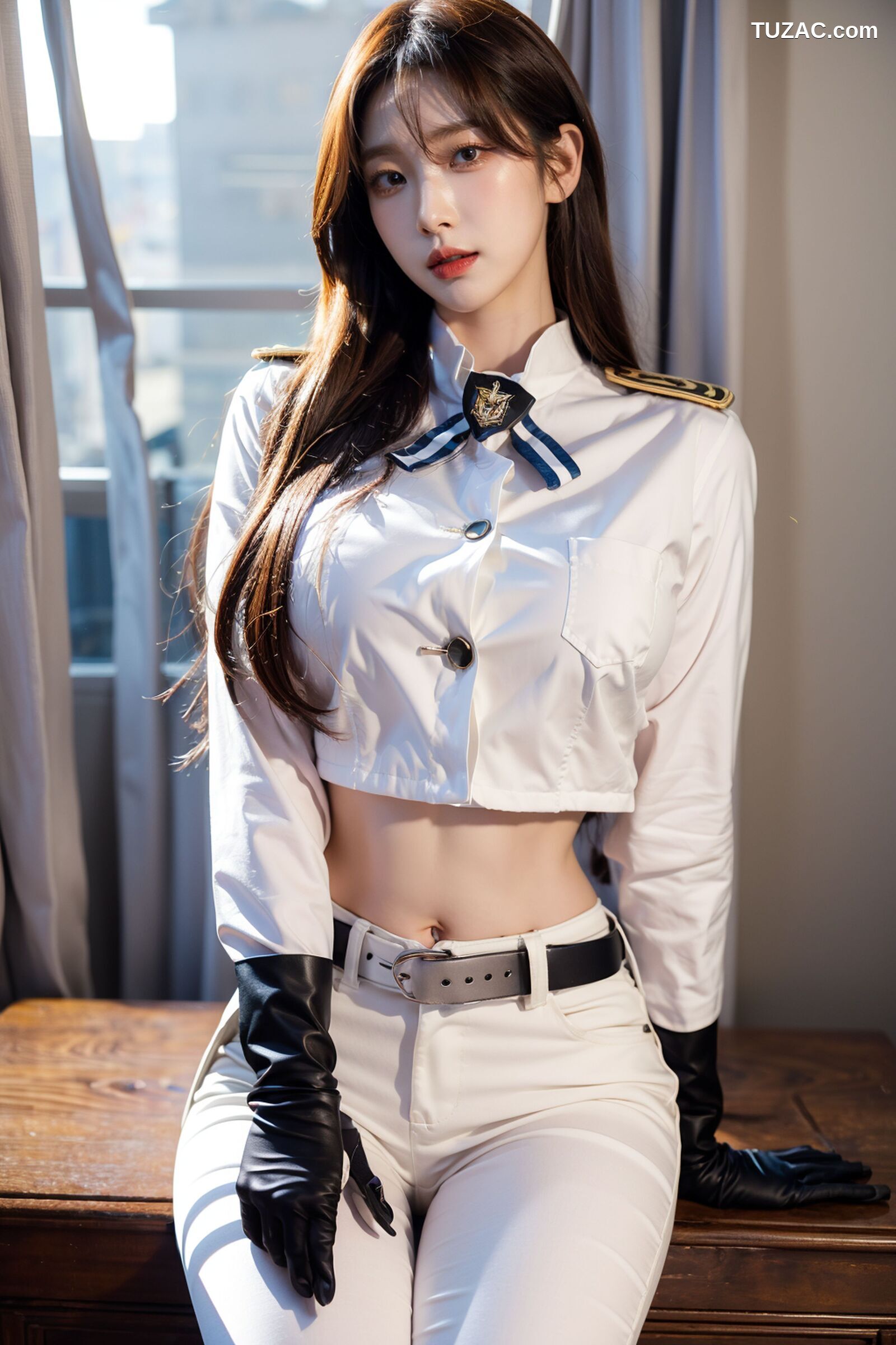 AI美女-拟实-女军官白色制服