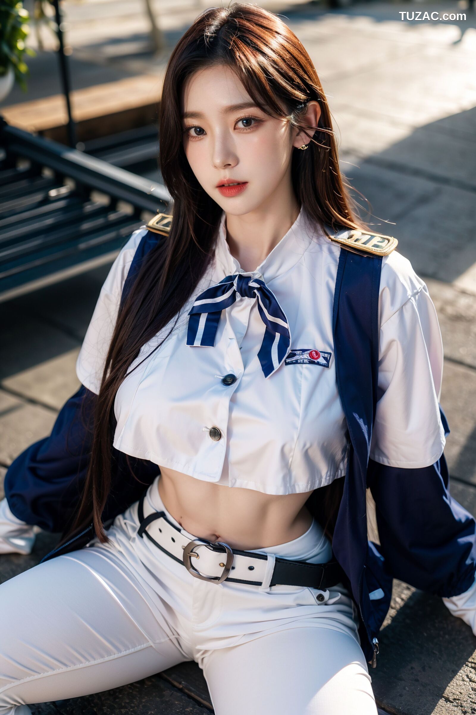 AI美女-拟实-女军官白色制服