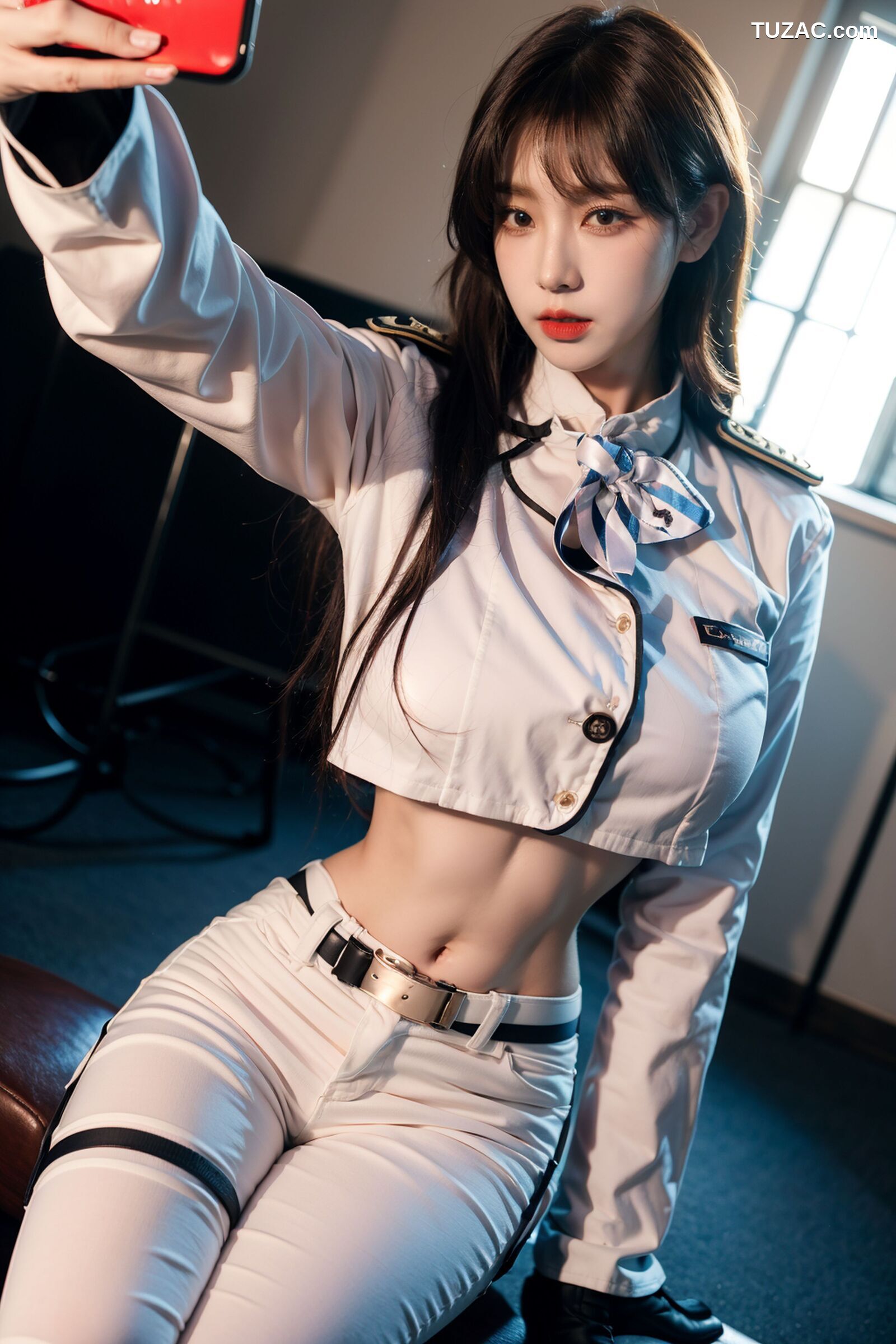 AI美女-拟实-女军官白色制服