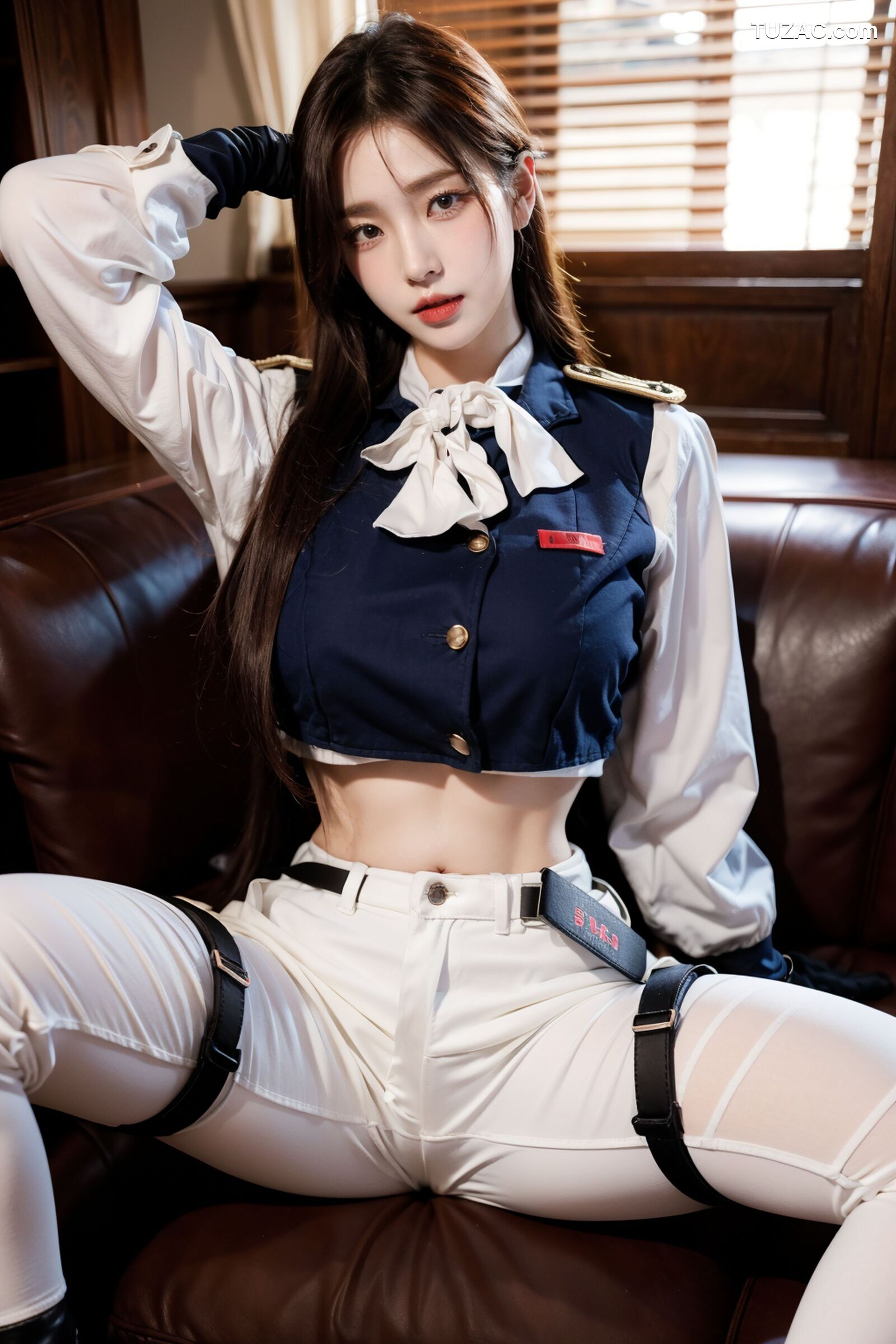 AI美女-拟实-女军官白色制服
