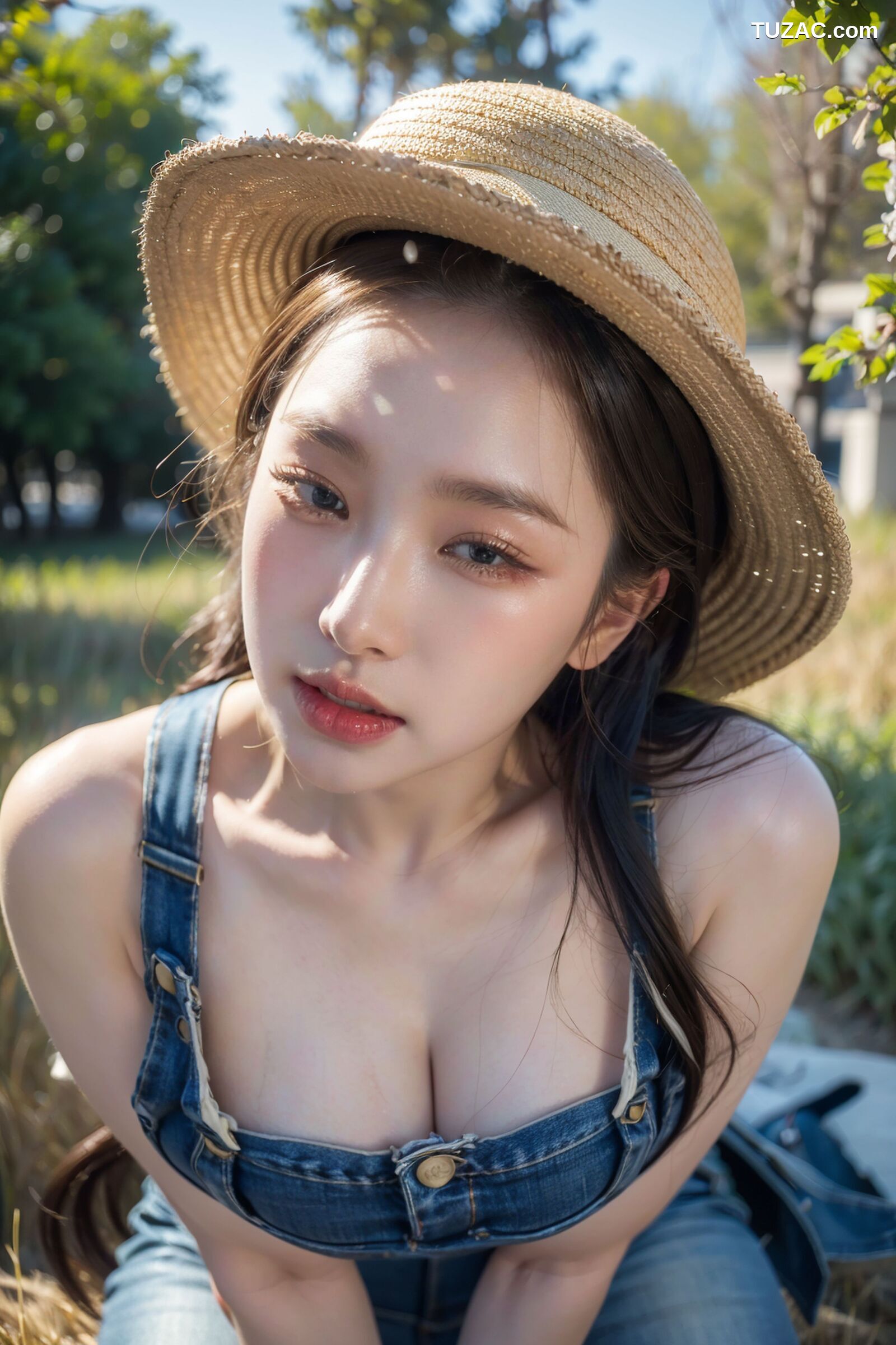 AI美女-拟实-戴草帽的牛仔女孩