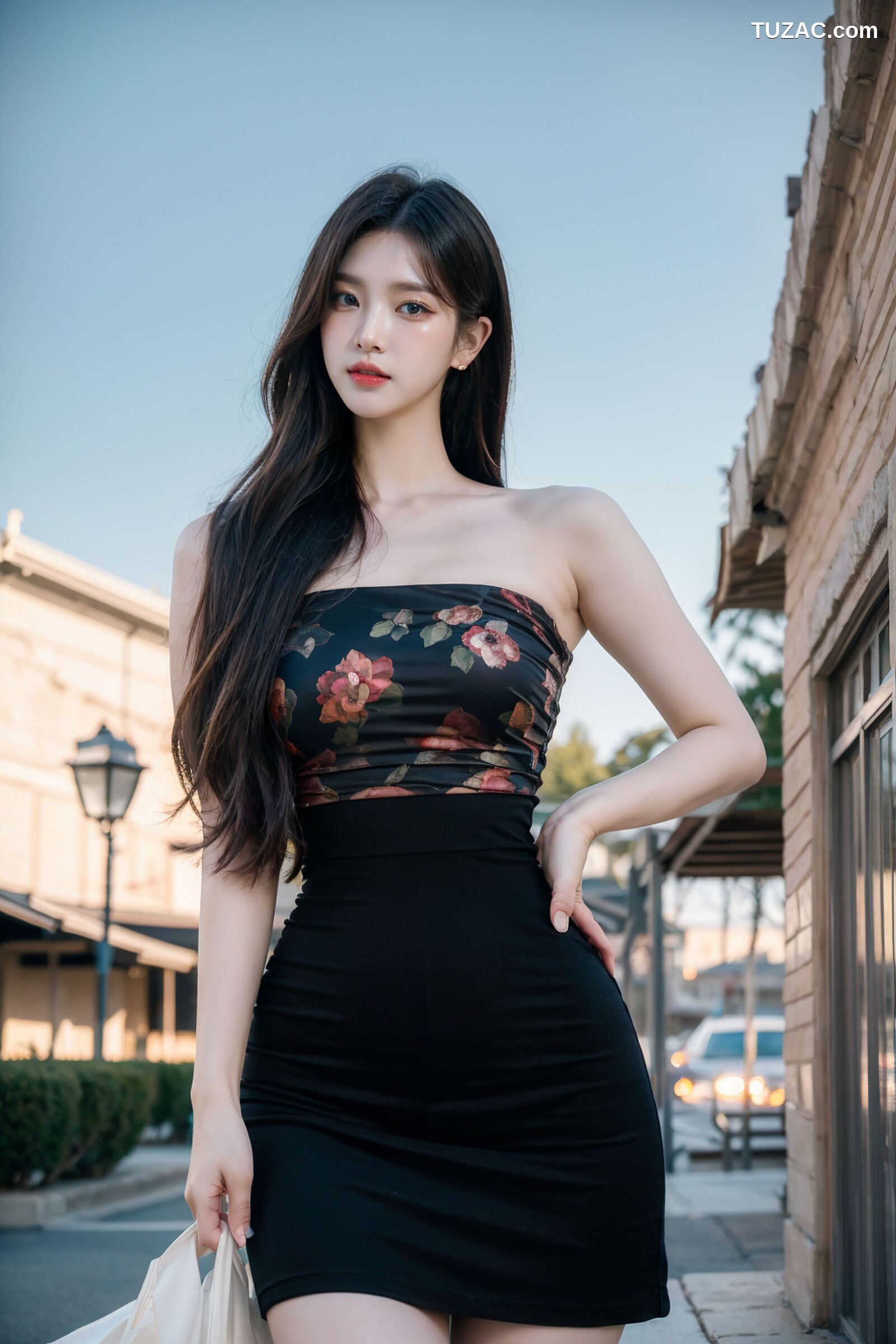 AI美女-拟实-抹胸黑短裙美女街拍