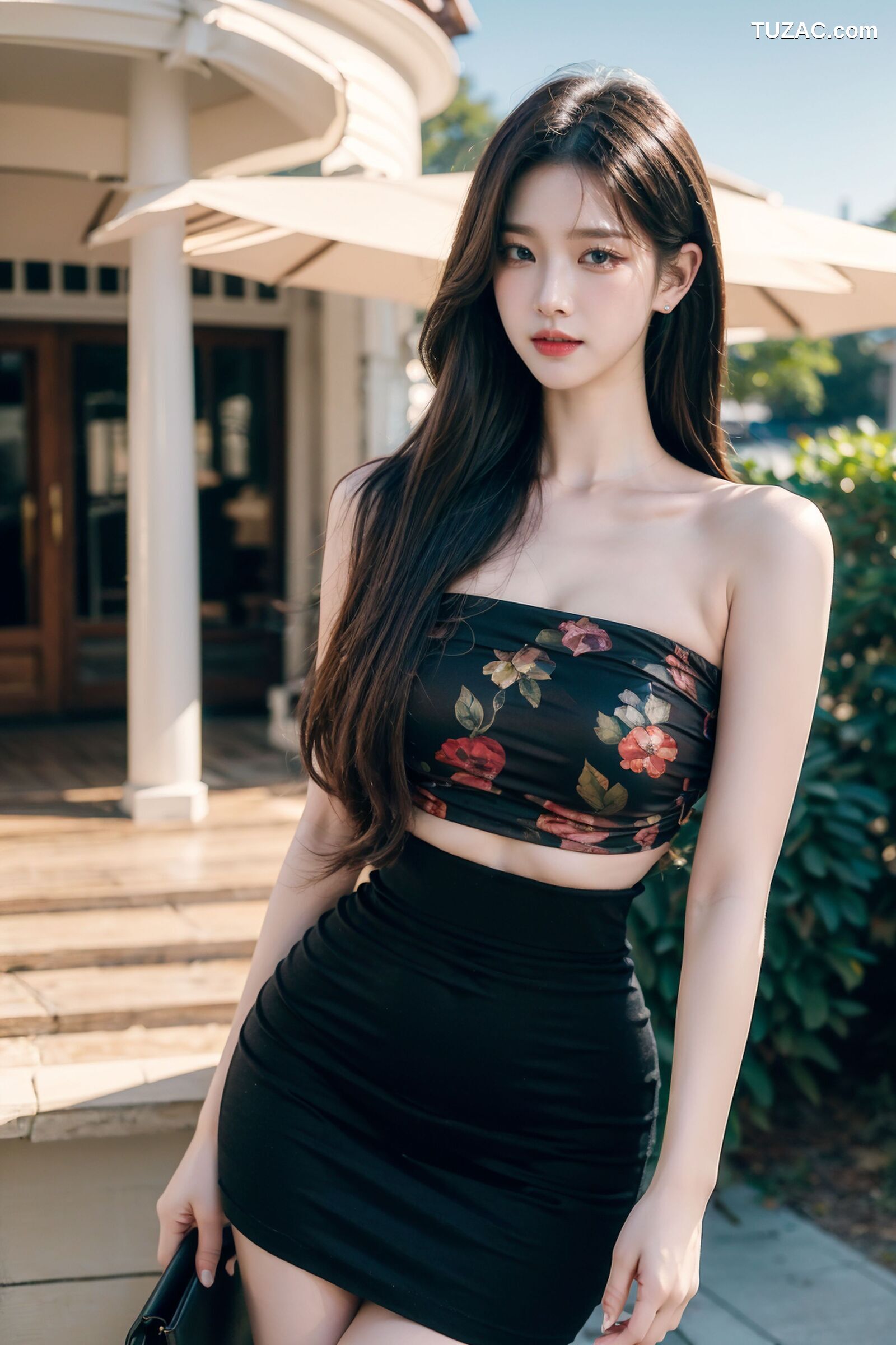 AI美女-拟实-抹胸黑短裙美女街拍