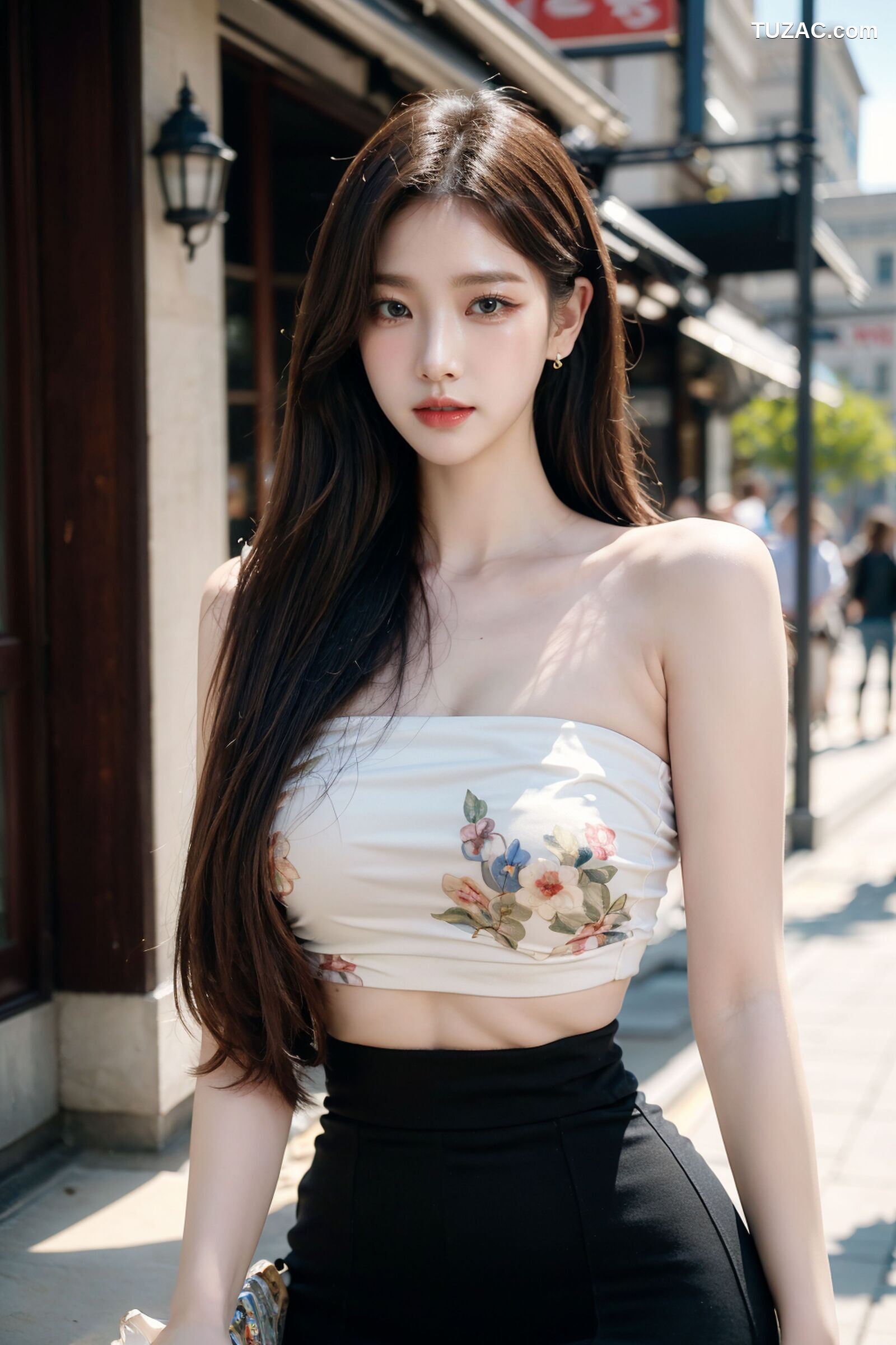 AI美女-拟实-抹胸黑短裙美女街拍