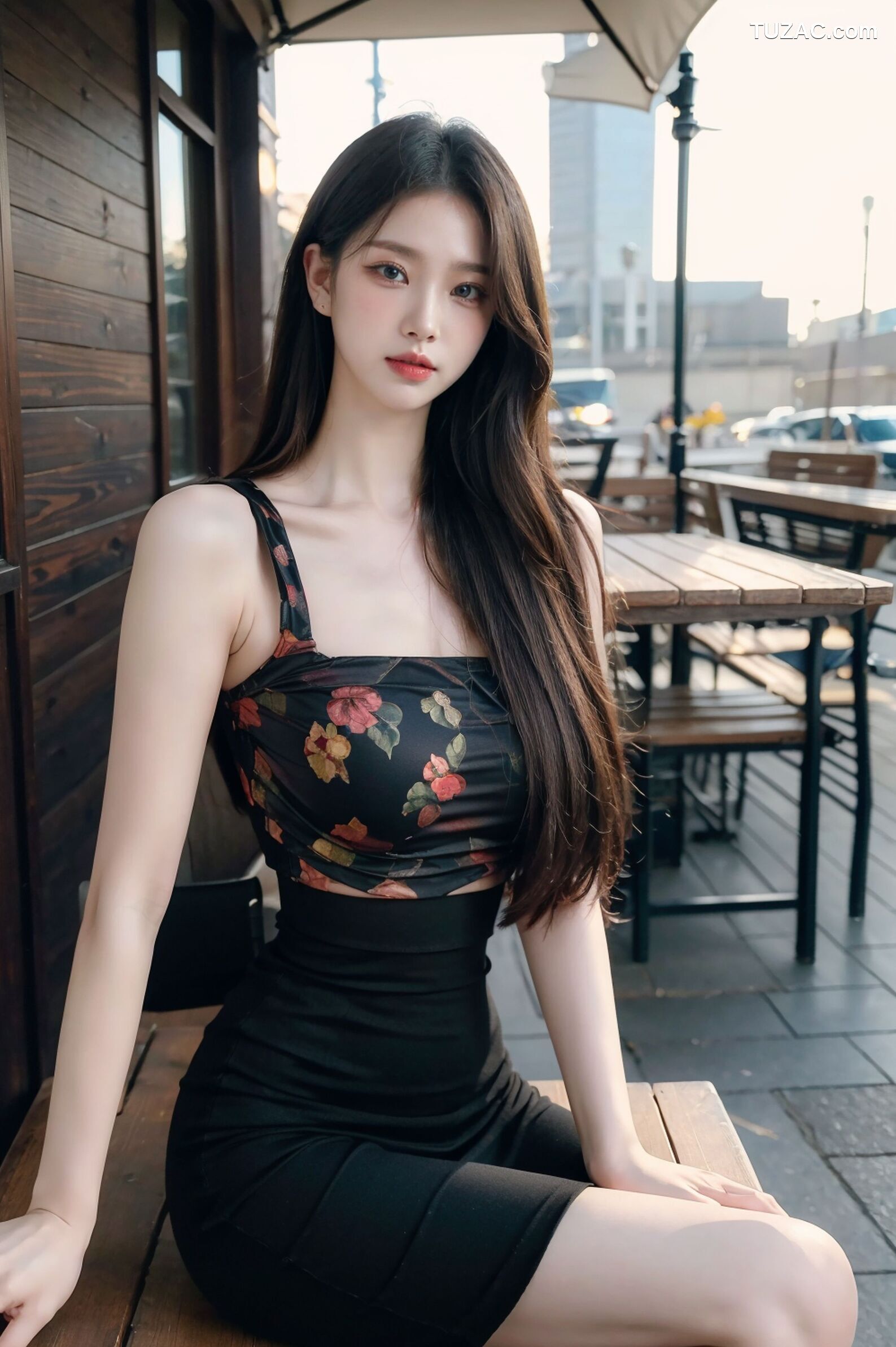 AI美女-拟实-抹胸黑短裙美女街拍