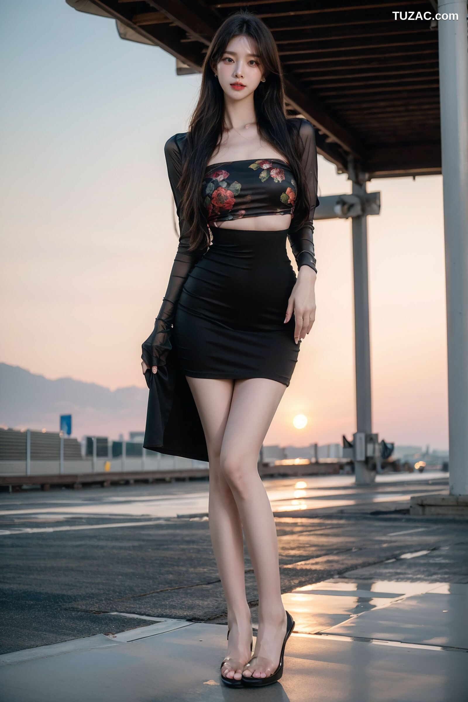 AI美女-拟实-抹胸黑短裙美女街拍