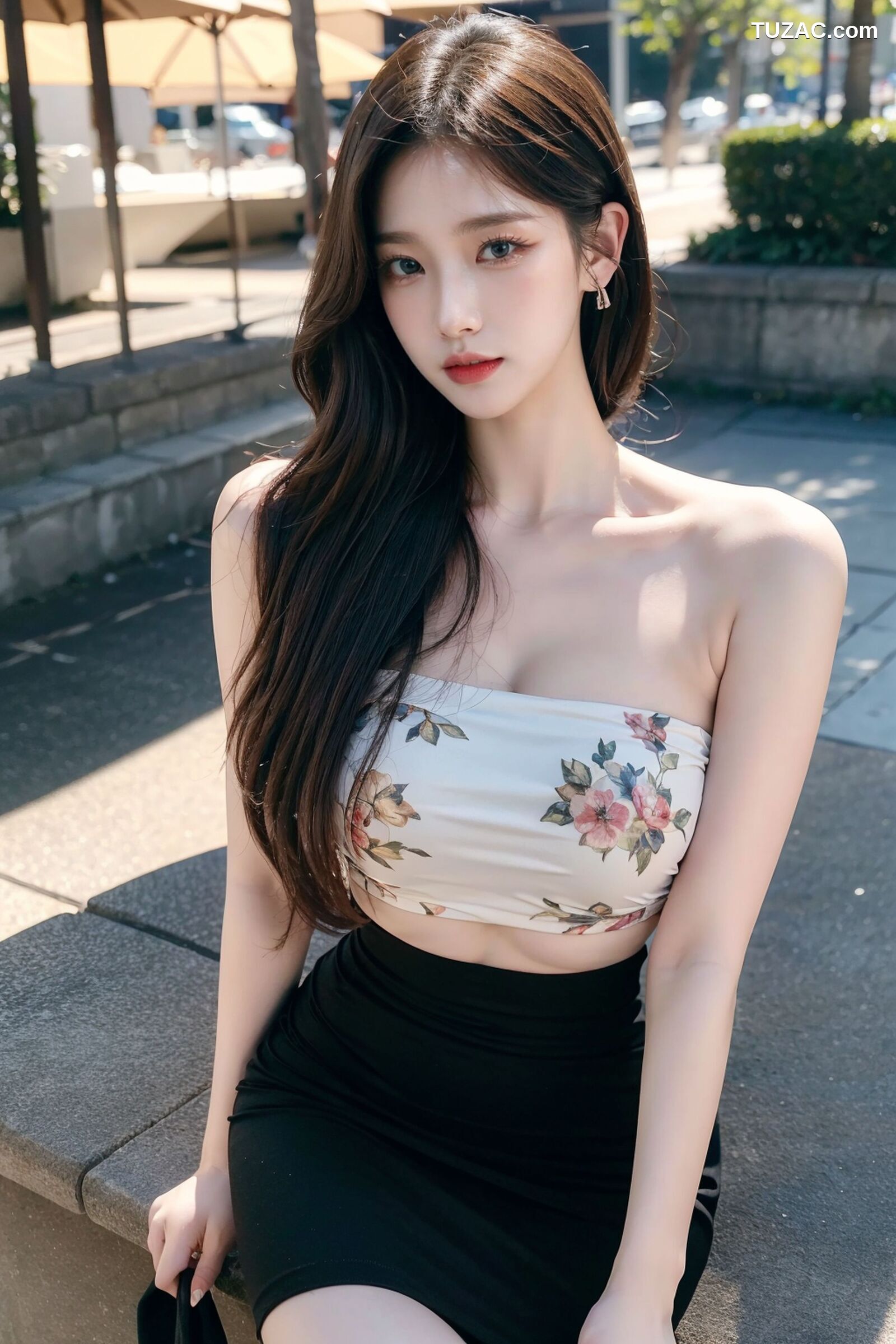 AI美女-拟实-抹胸黑短裙美女街拍