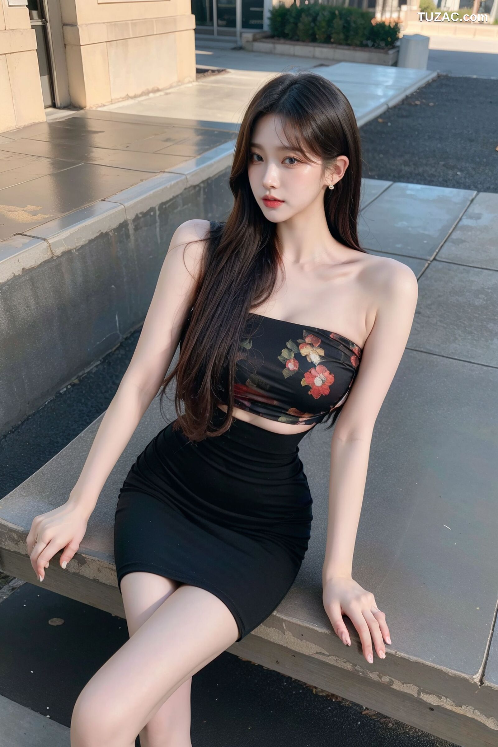 AI美女-拟实-抹胸黑短裙美女街拍