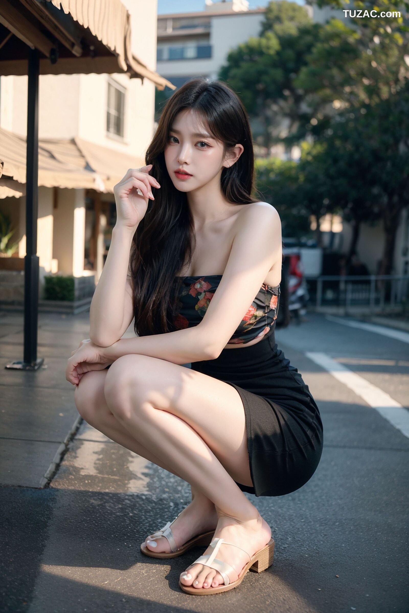 AI美女-拟实-抹胸黑短裙美女街拍