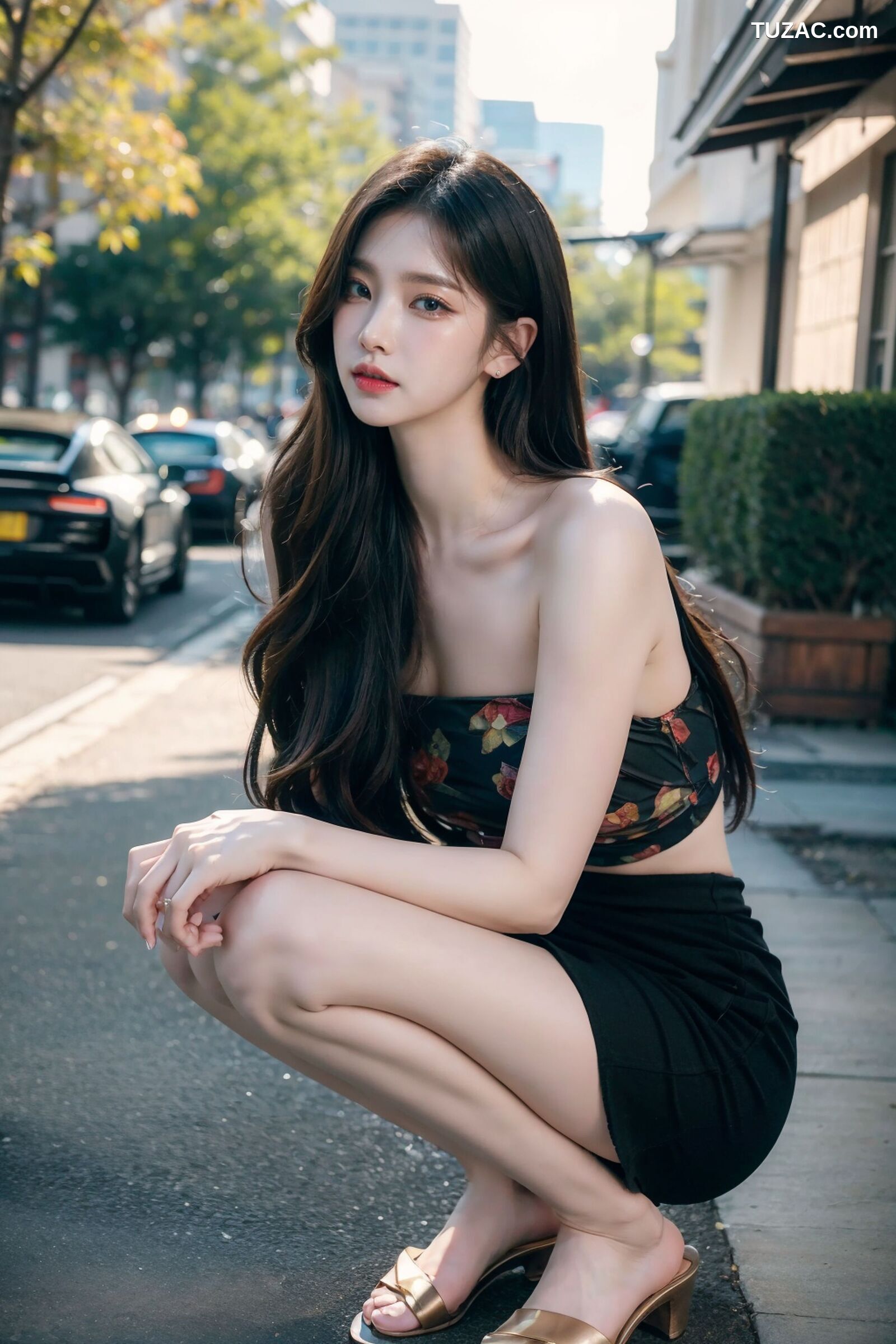 AI美女-拟实-抹胸黑短裙美女街拍