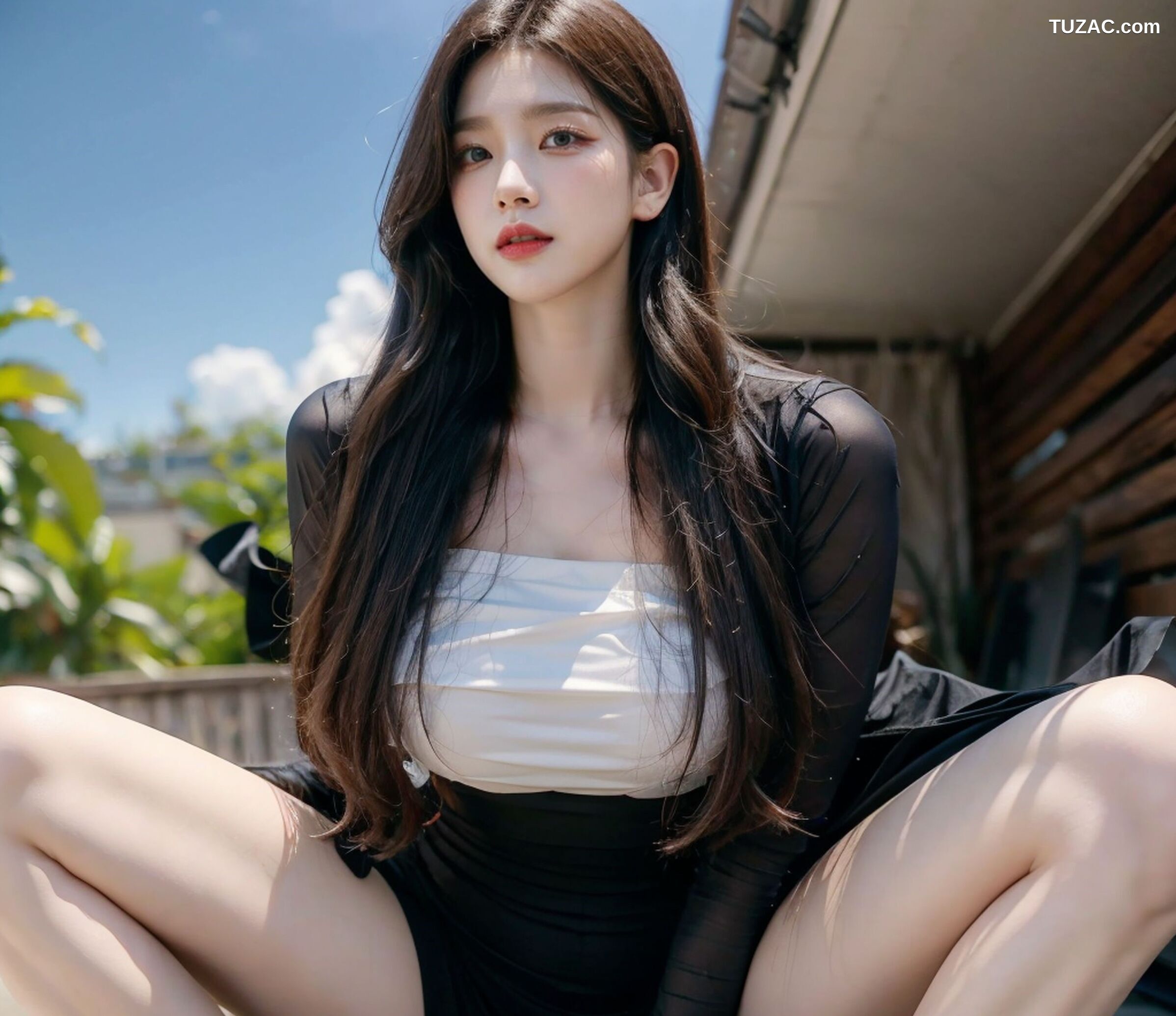 AI美女-拟实-抹胸黑短裙美女街拍