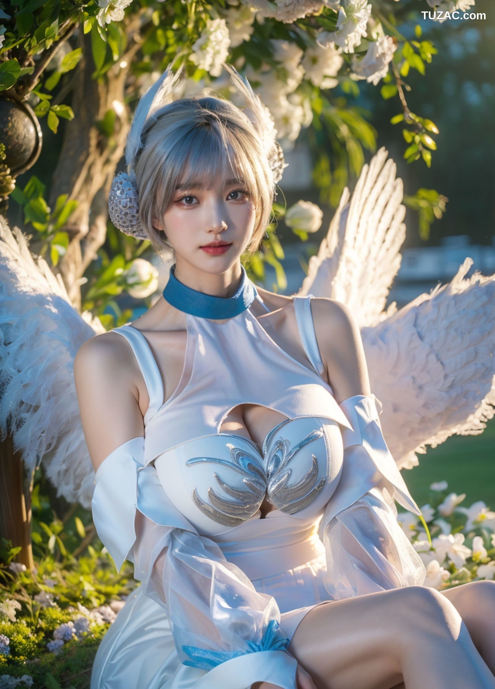 AI美女-拟实-挥着翅膀的天使-公园户外