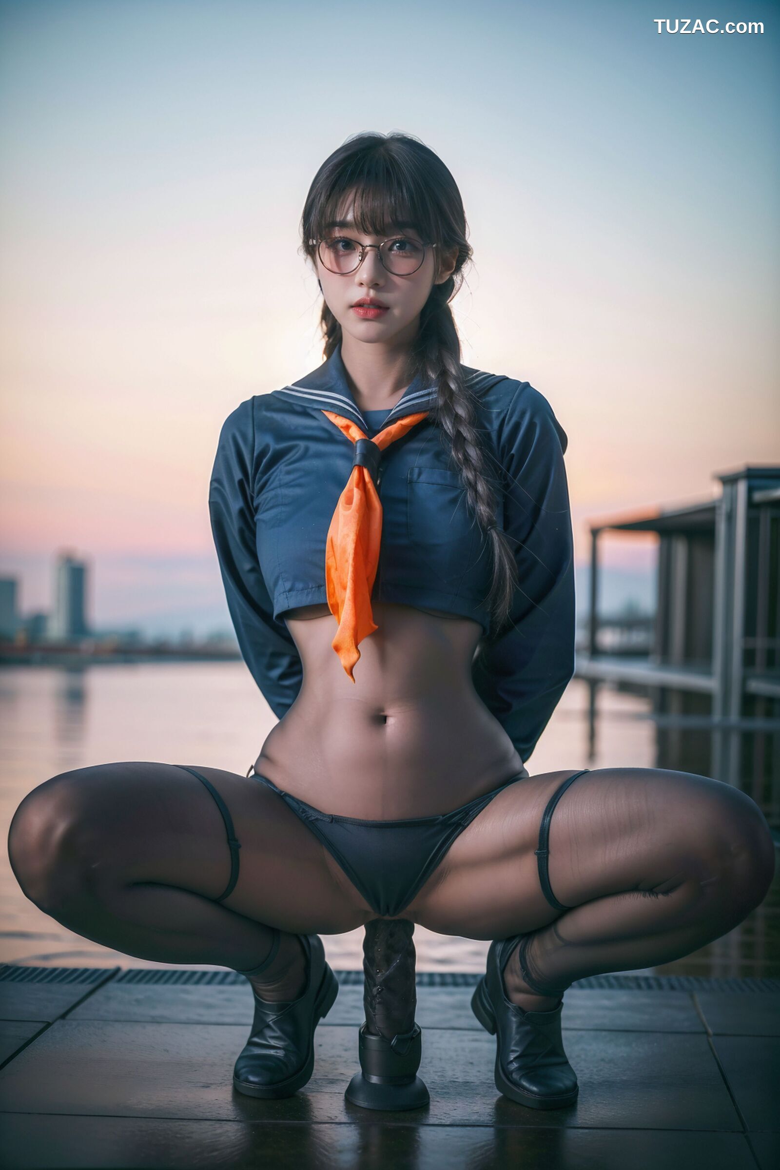 AI美女-拟实-桔色领巾JK女生