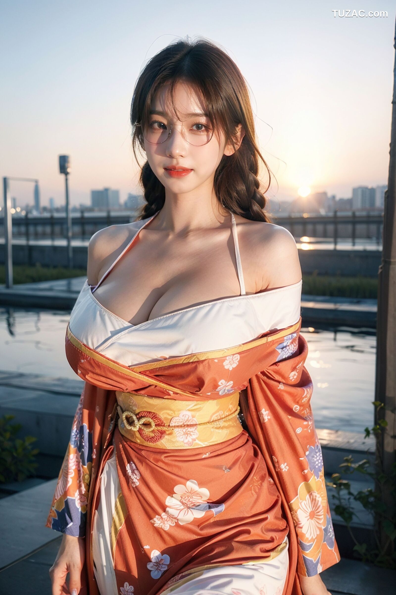 AI美女-拟实-橘黄忍者服街拍