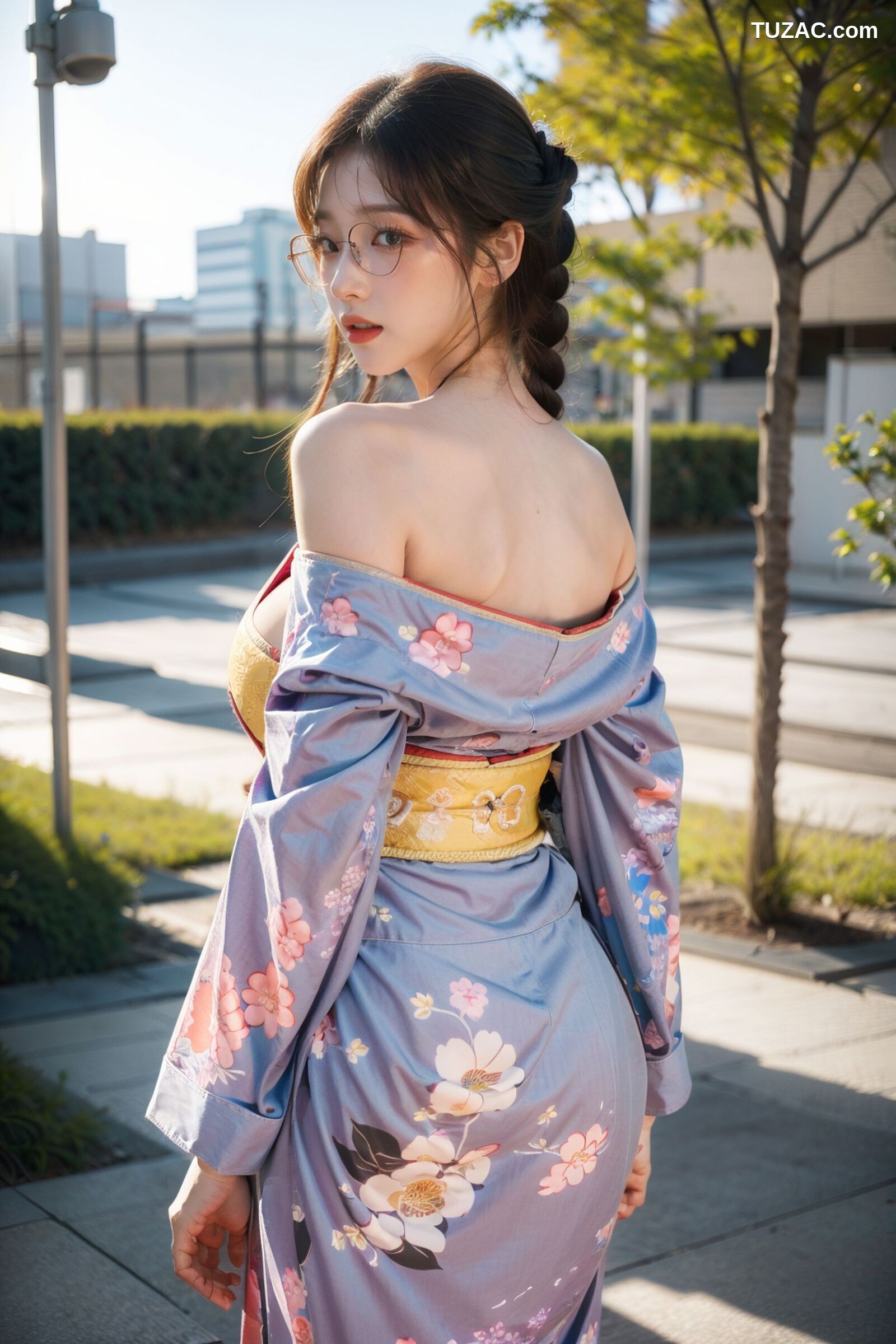 AI美女-拟实-橘黄忍者服街拍