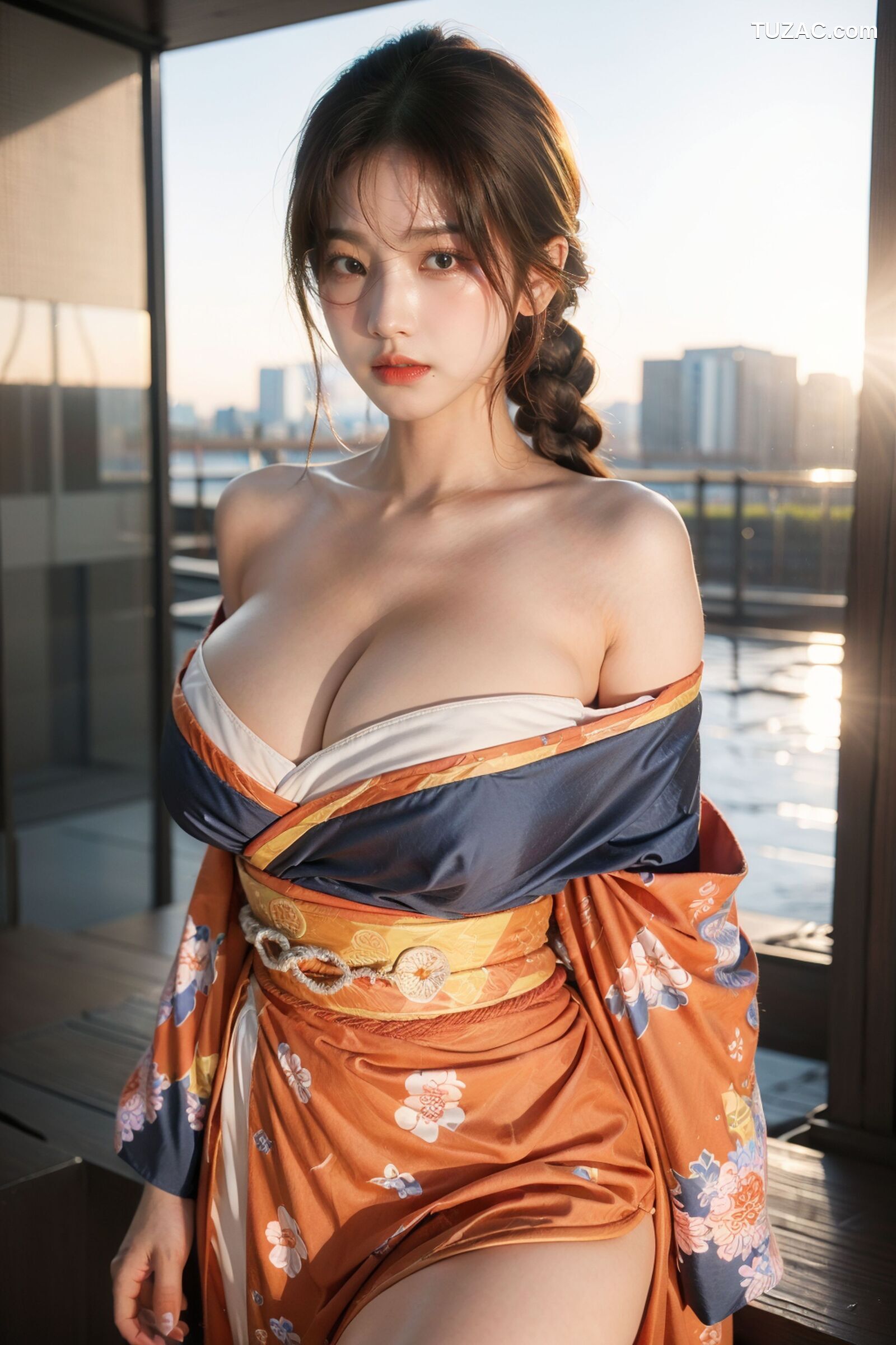 AI美女-拟实-橘黄忍者服街拍