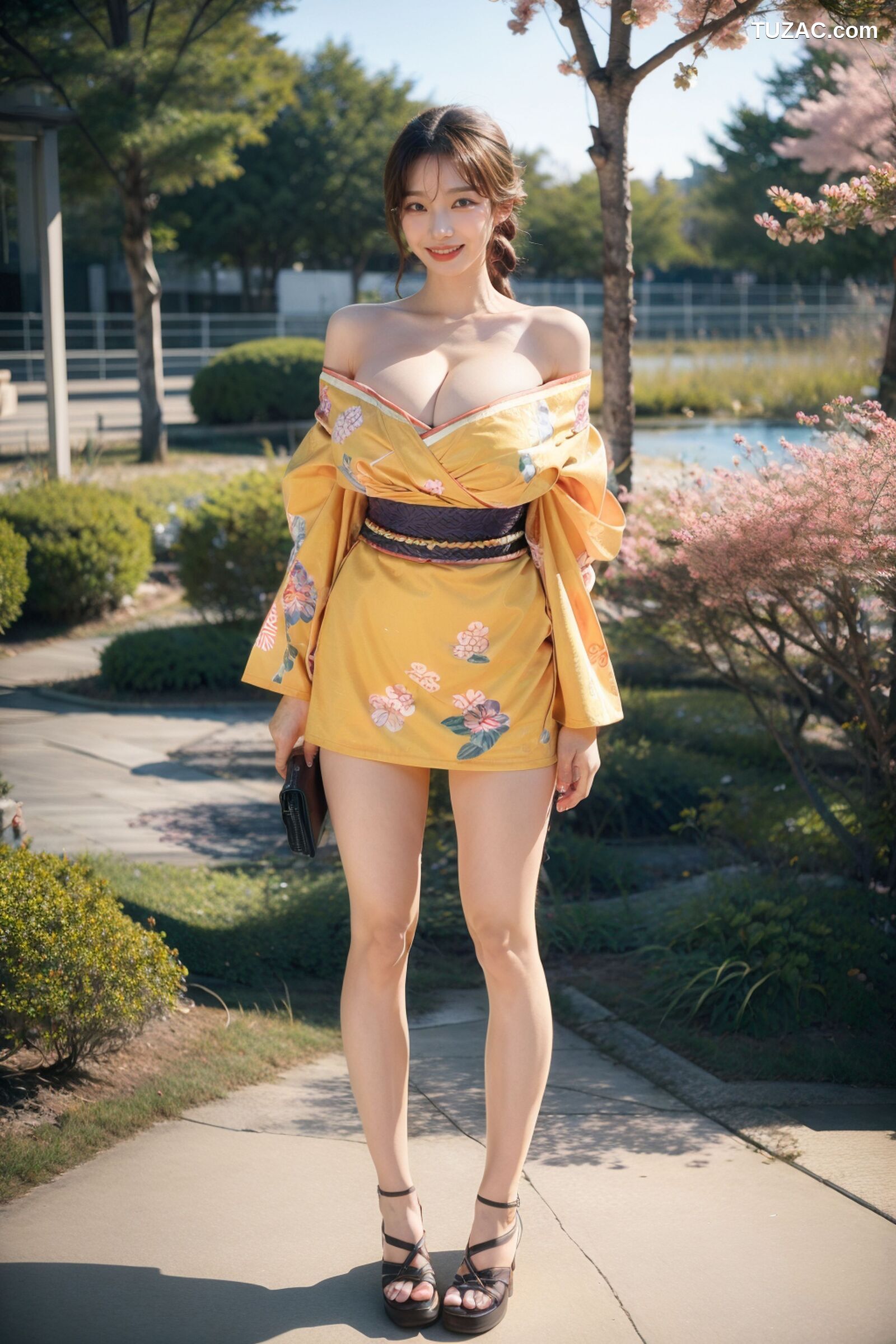 AI美女-拟实-橘黄忍者服街拍