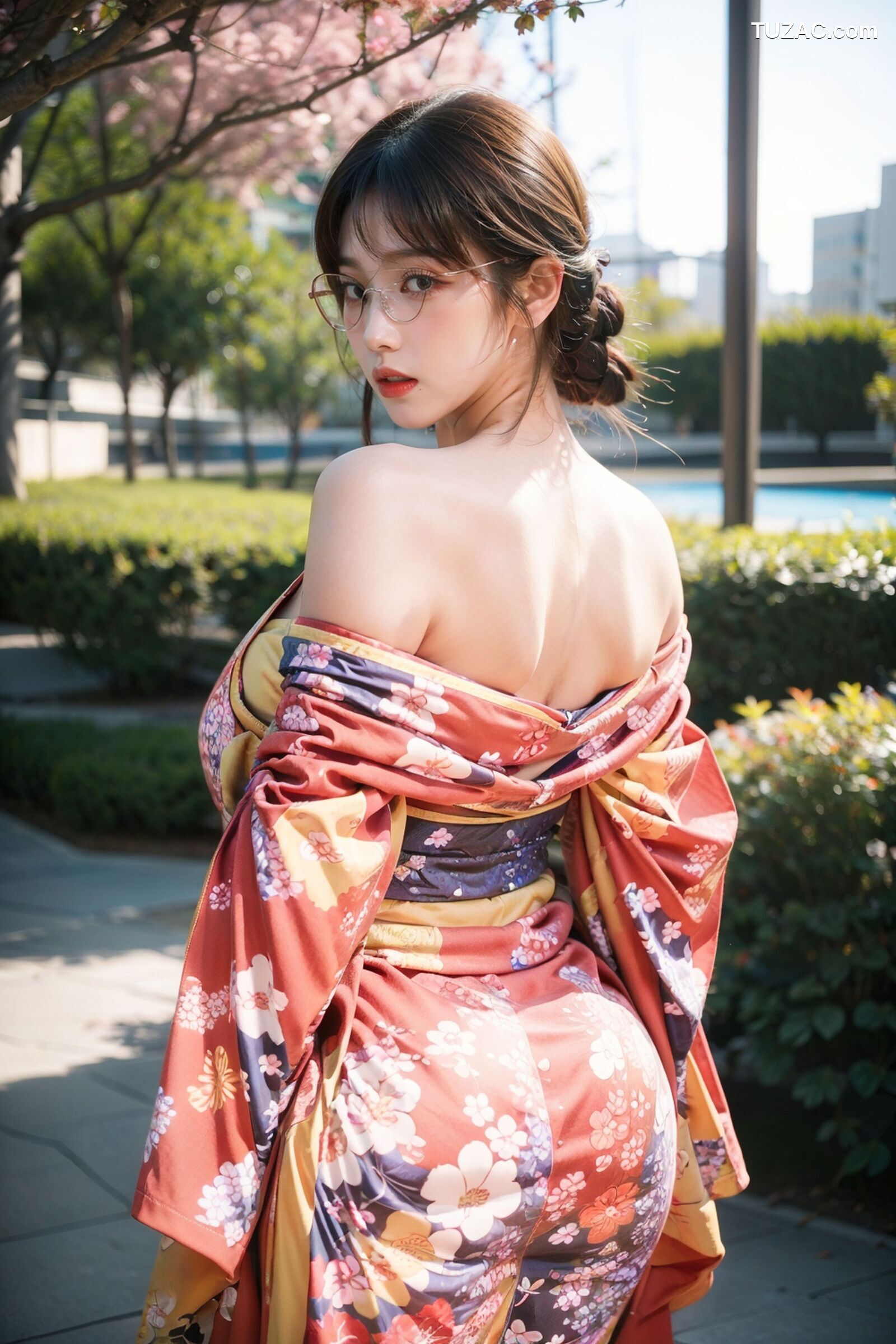AI美女-拟实-橘黄忍者服街拍