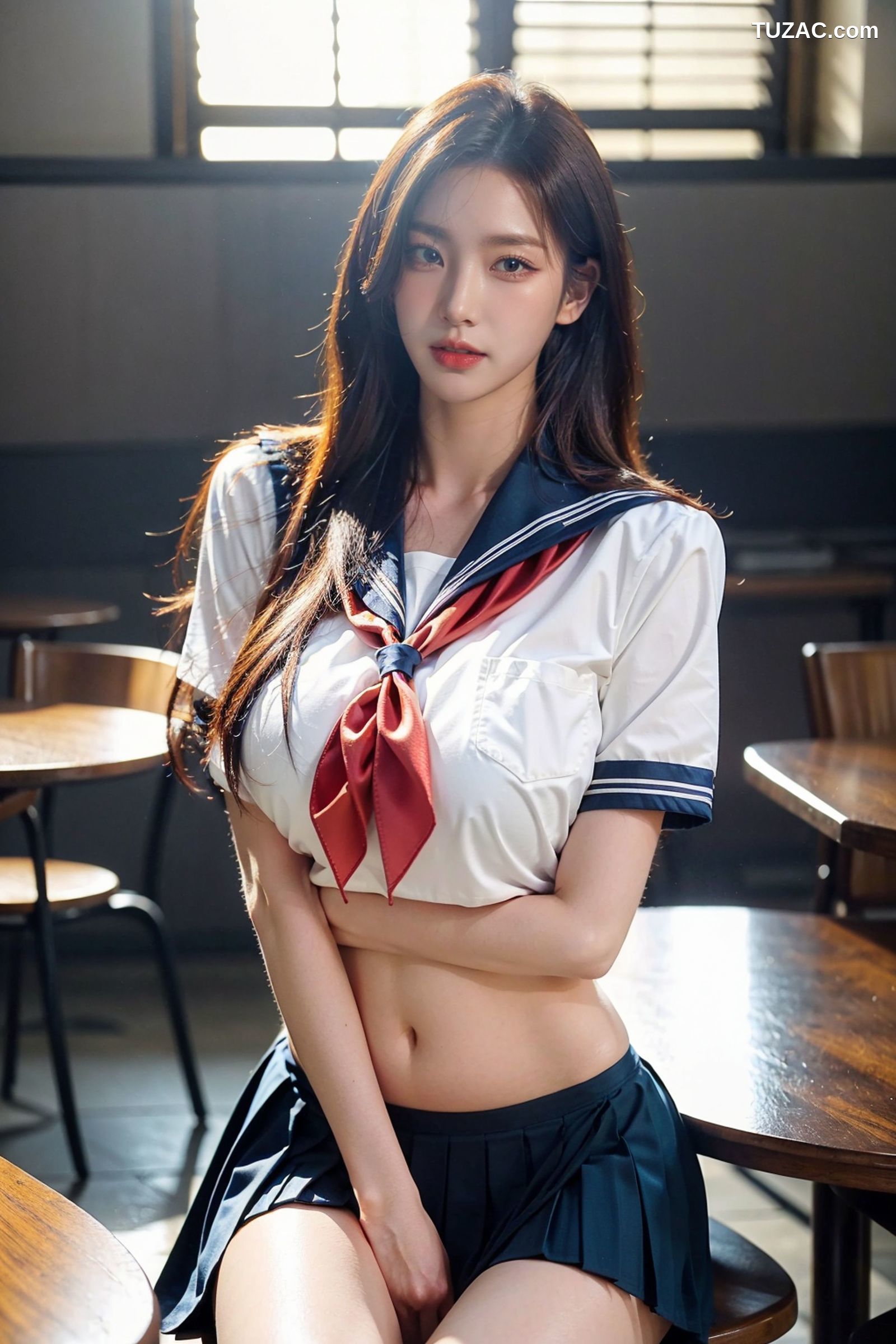 AI美女-拟实-水手服短裙