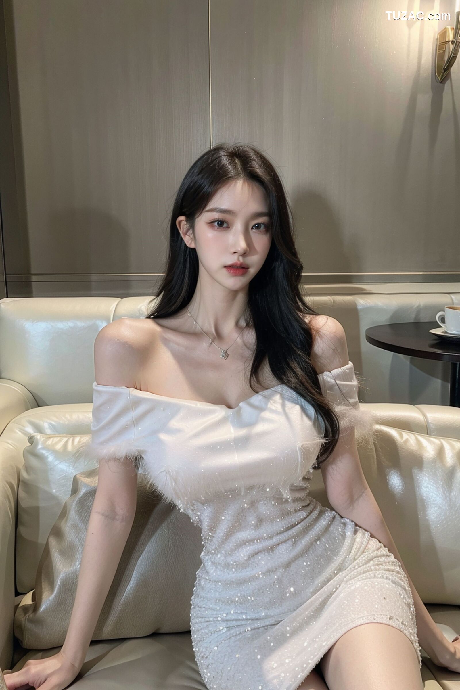 AI美女-拟实-沙发上的白裙美女