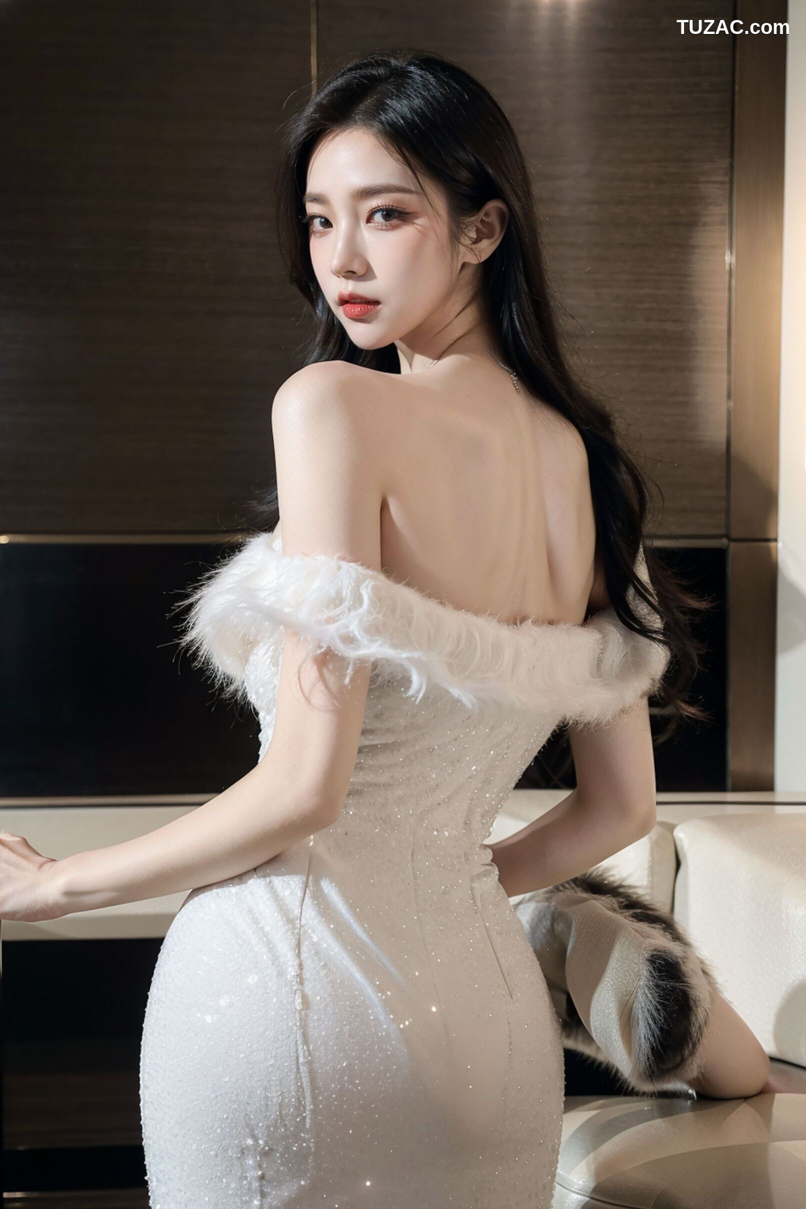 AI美女-拟实-沙发上的白裙美女