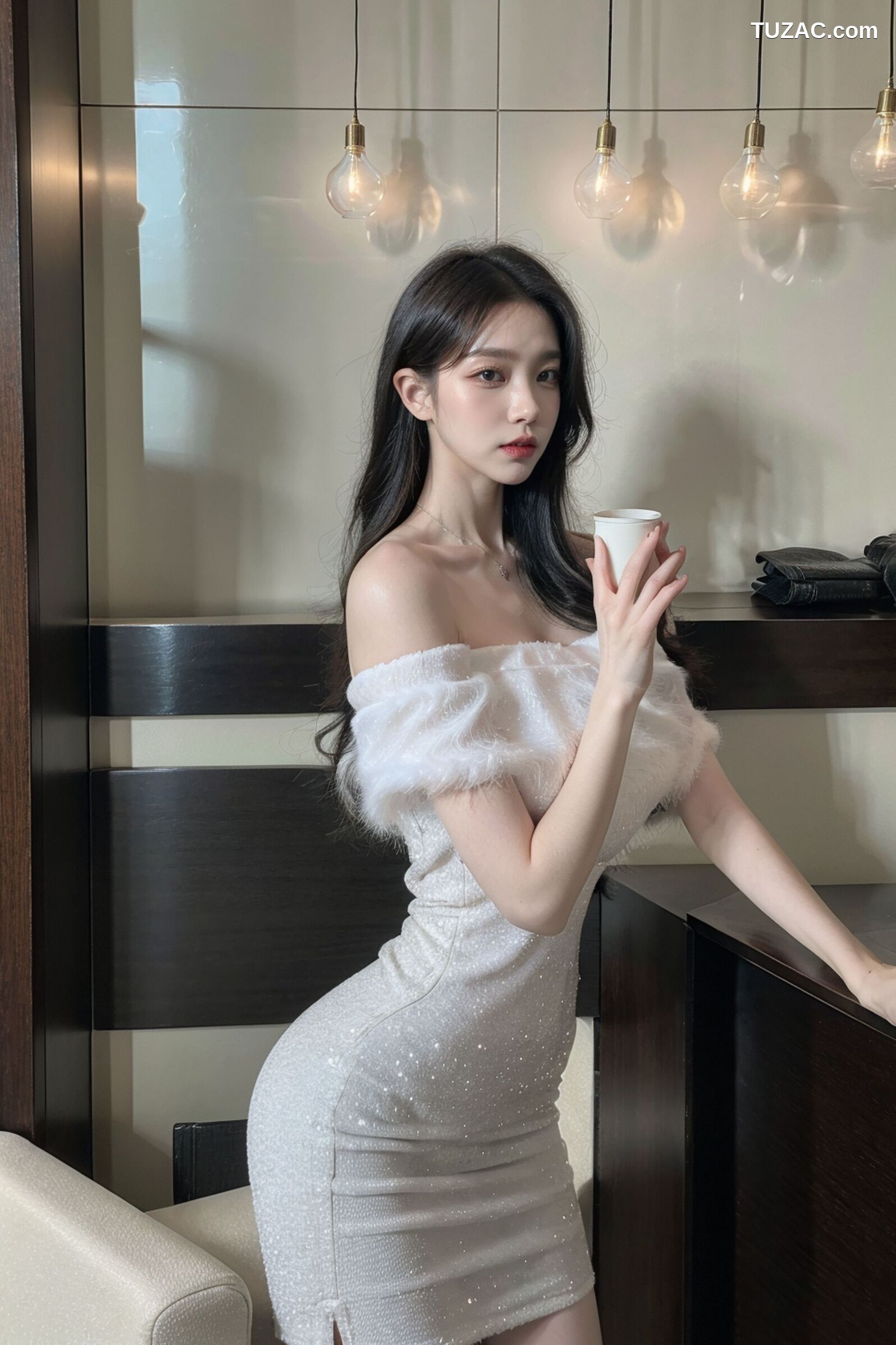 AI美女-拟实-沙发上的白裙美女