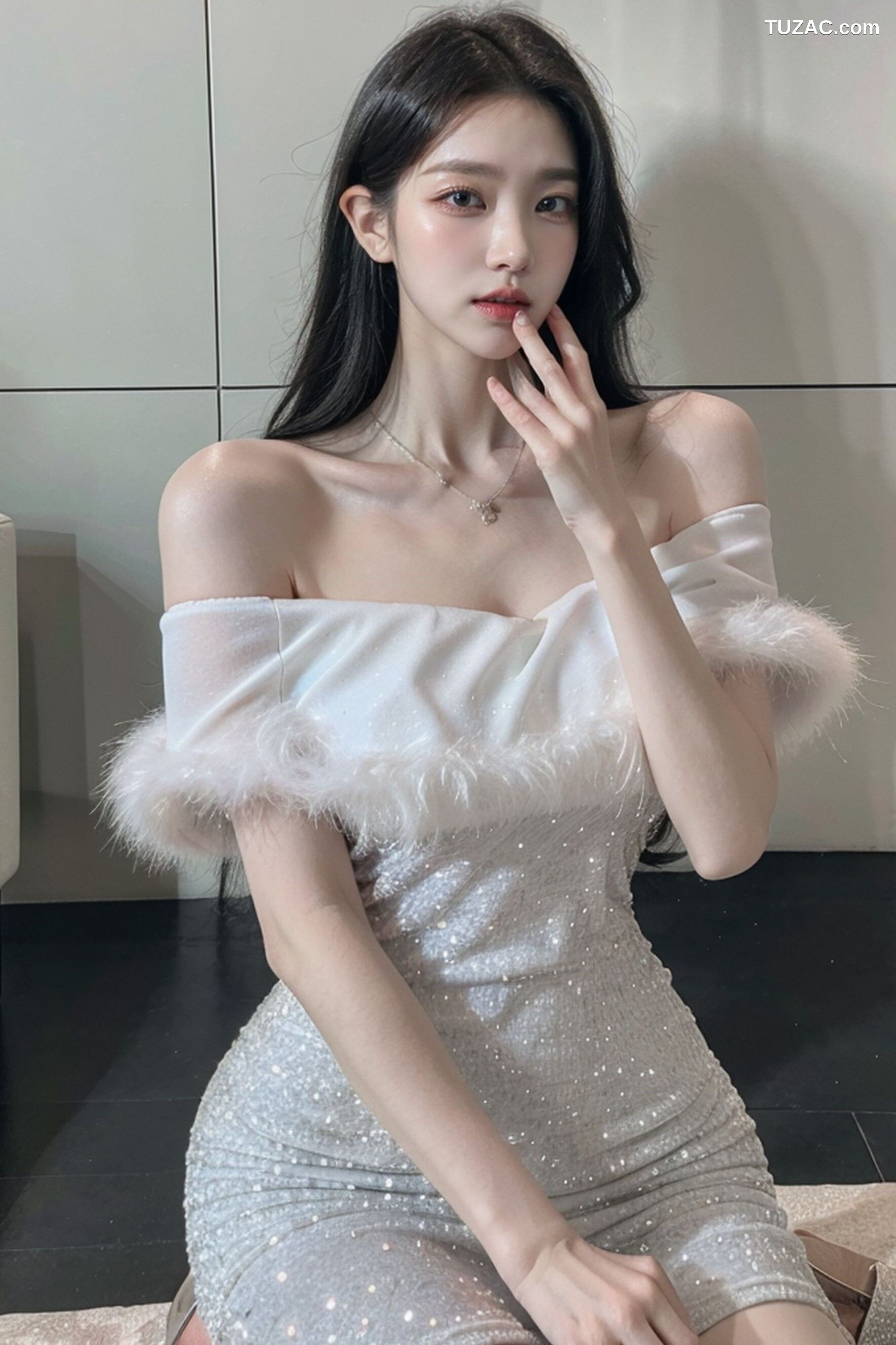 AI美女-拟实-沙发上的白裙美女