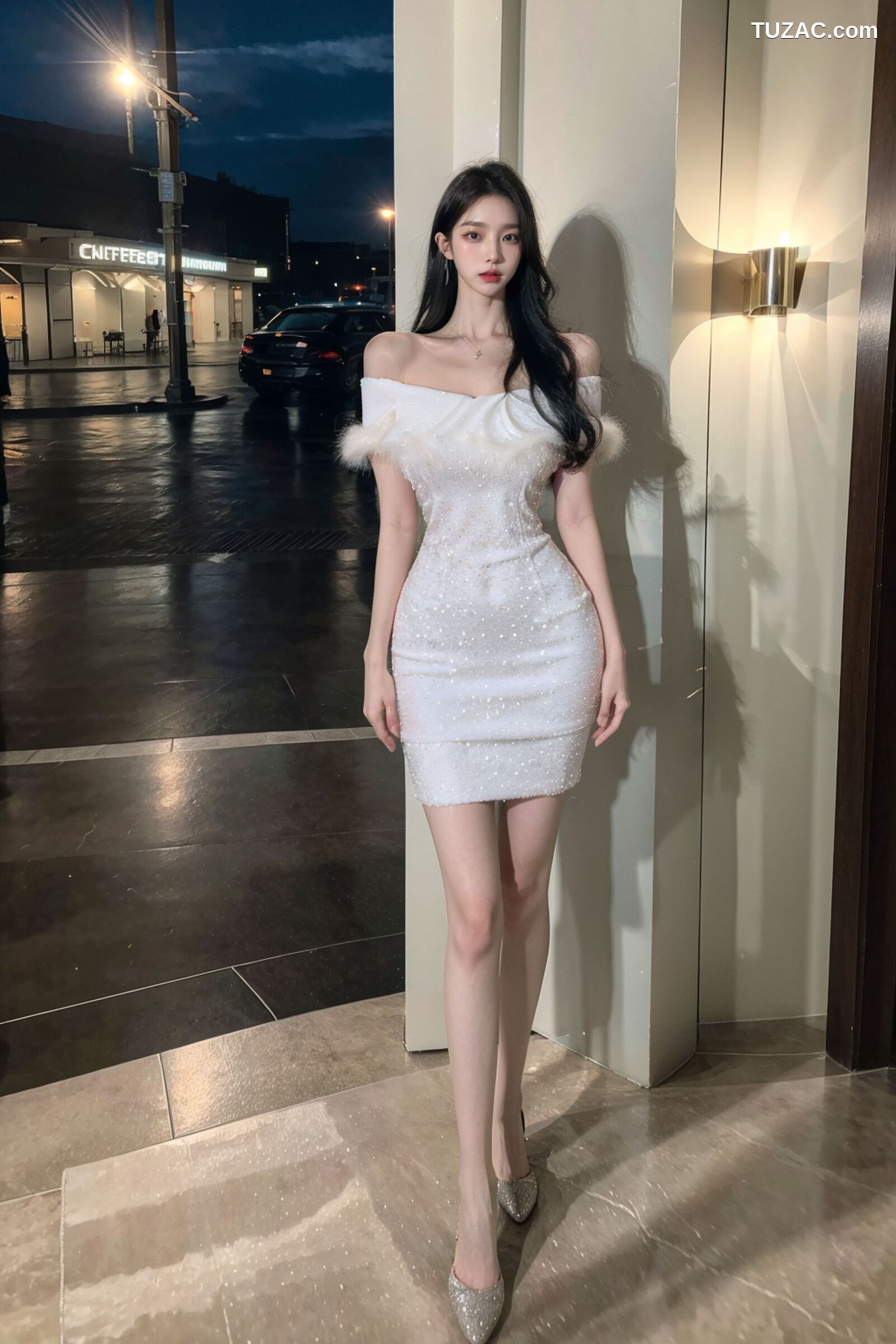 AI美女-拟实-沙发上的白裙美女