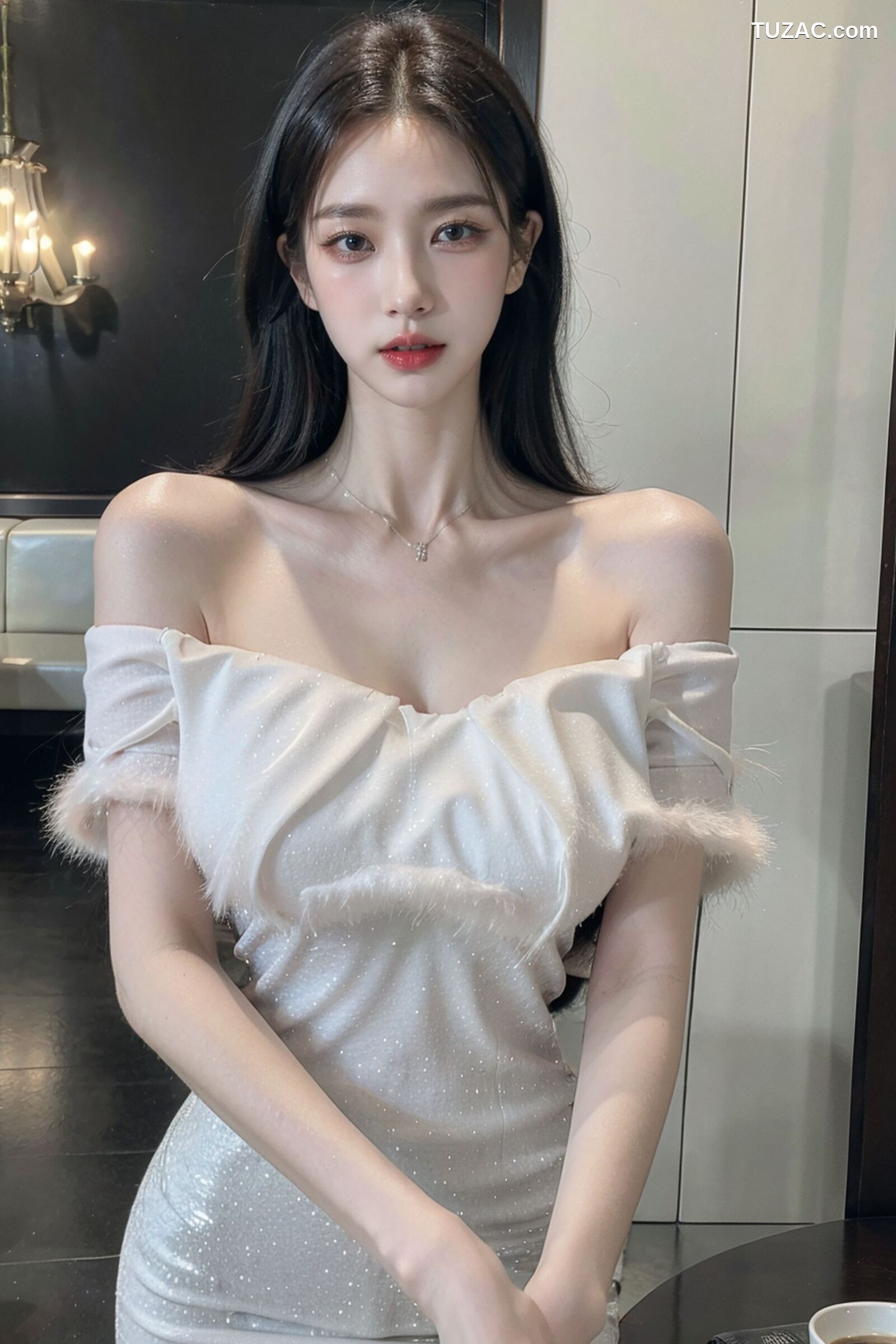 AI美女-拟实-沙发上的白裙美女