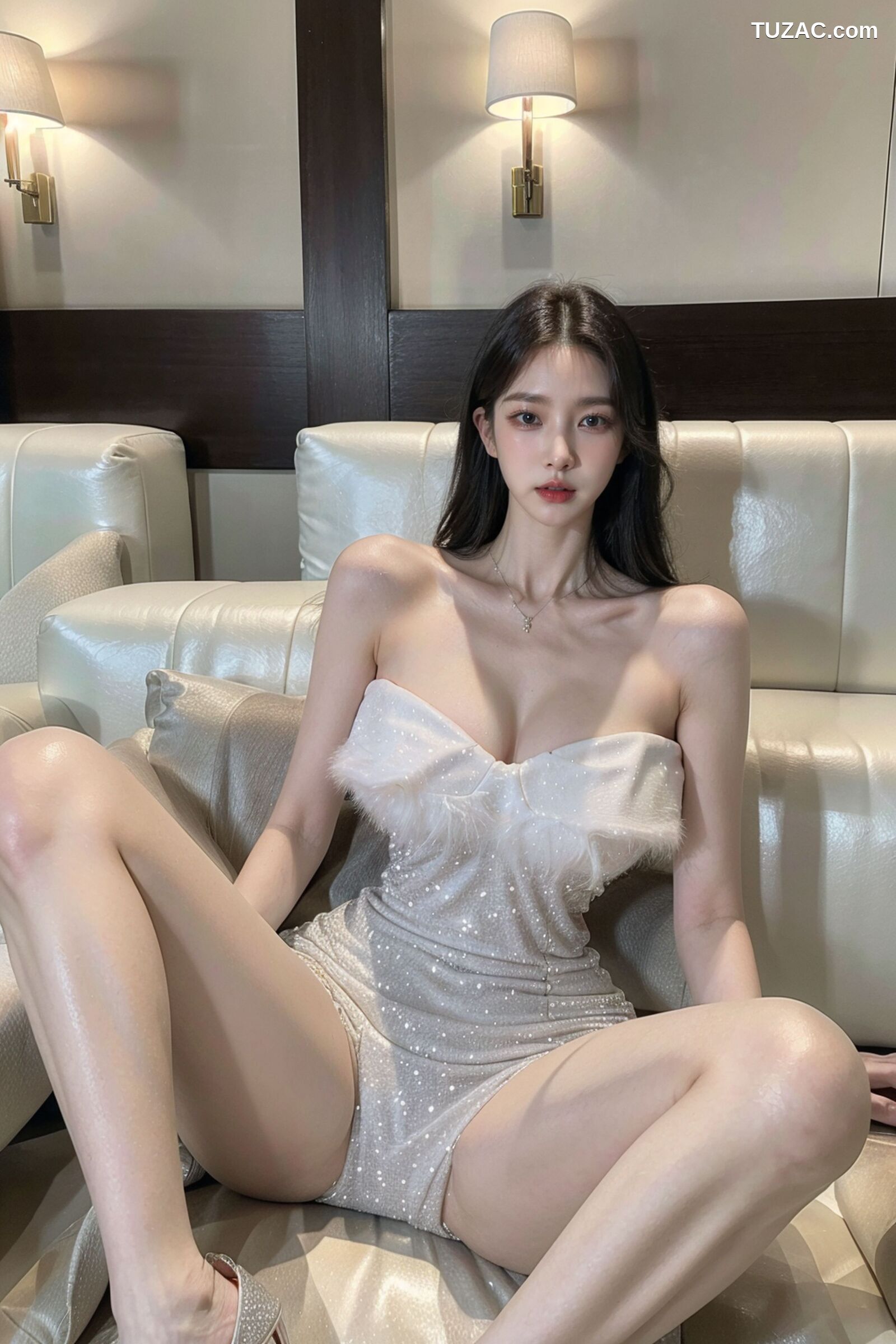 AI美女-拟实-沙发上的白裙美女