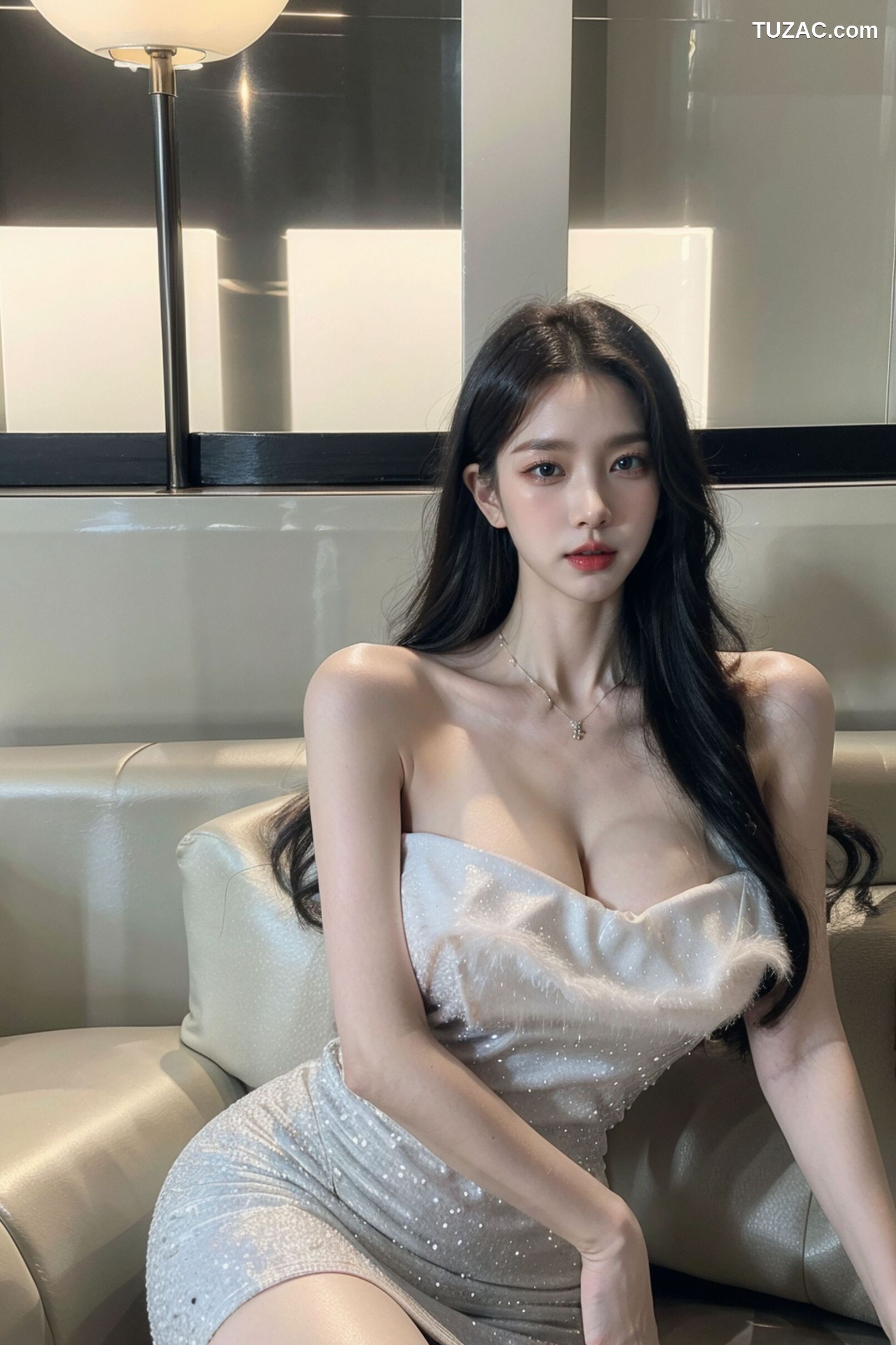 AI美女-拟实-沙发上的白裙美女