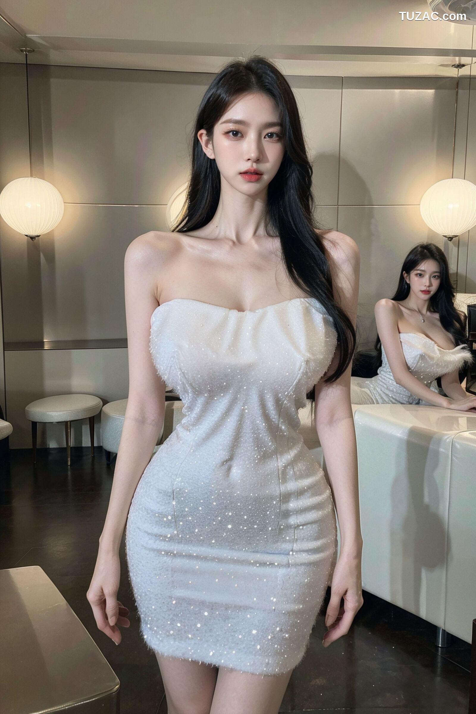 AI美女-拟实-沙发上的白裙美女