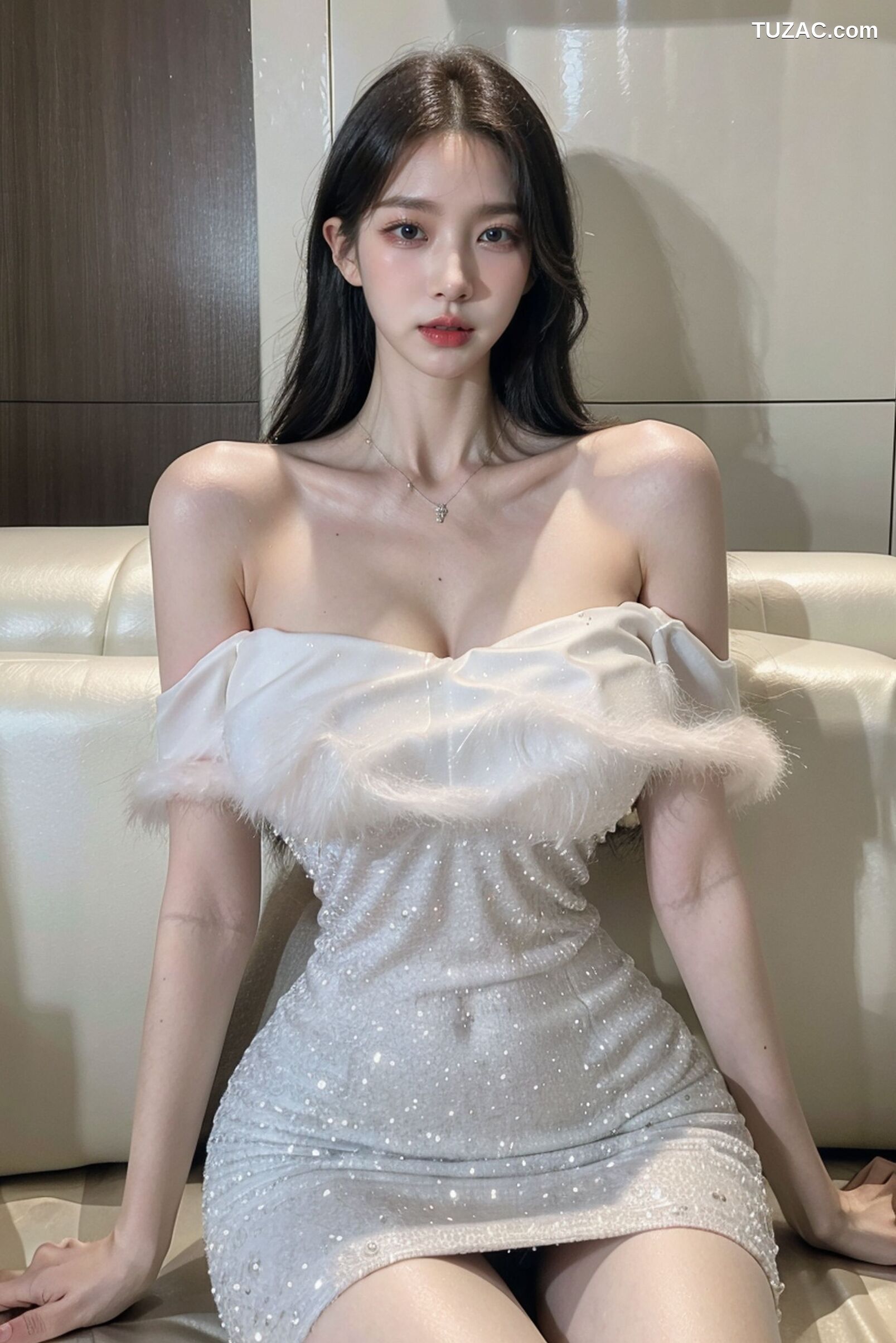 AI美女-拟实-沙发上的白裙美女