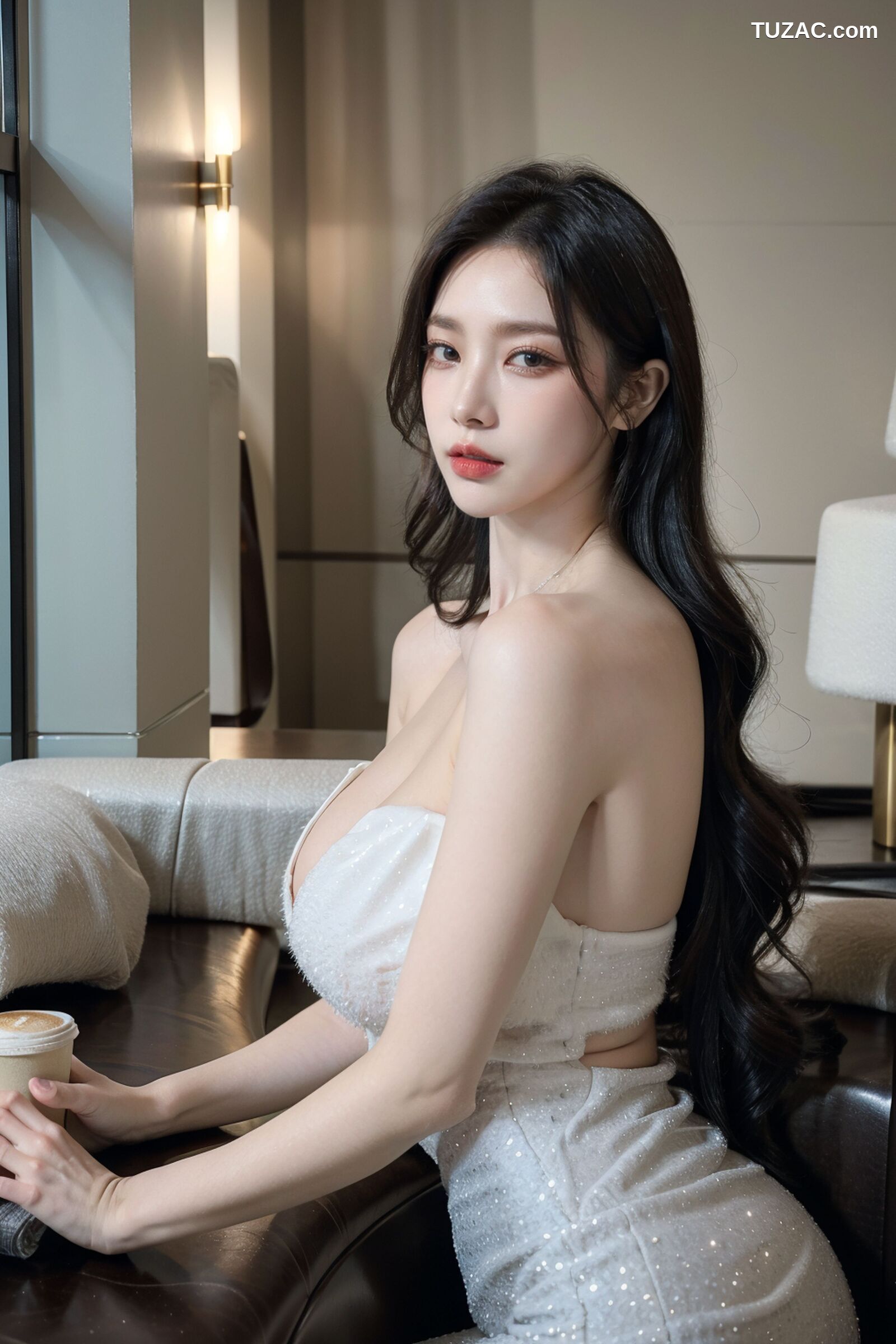 AI美女-拟实-沙发上的白裙美女