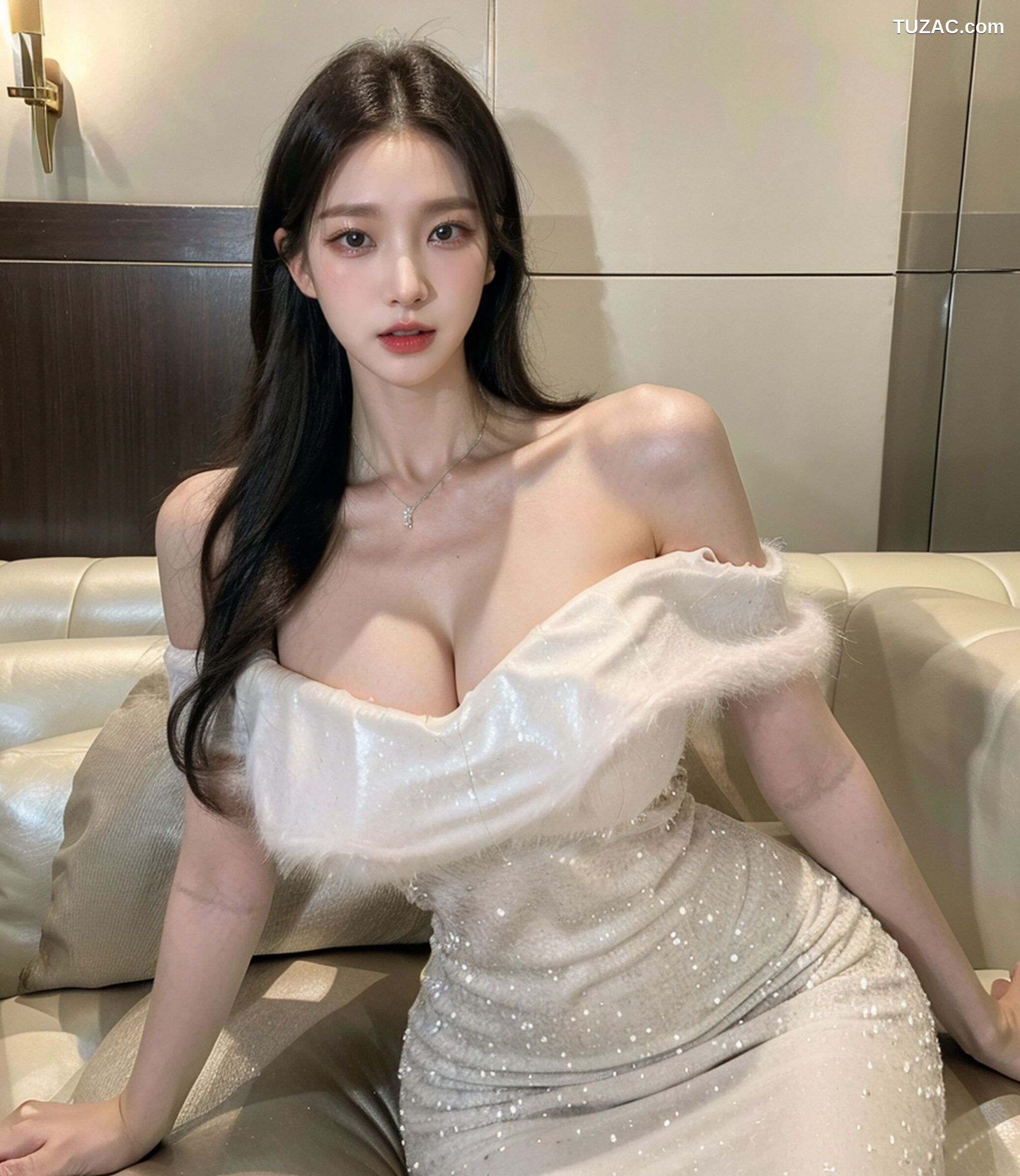 AI美女-拟实-沙发上的白裙美女