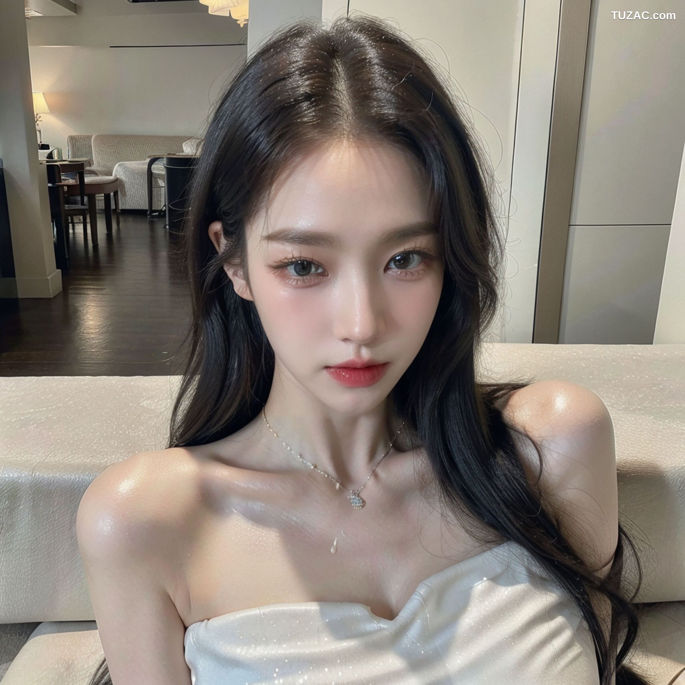 AI美女-拟实-沙发上的白裙美女