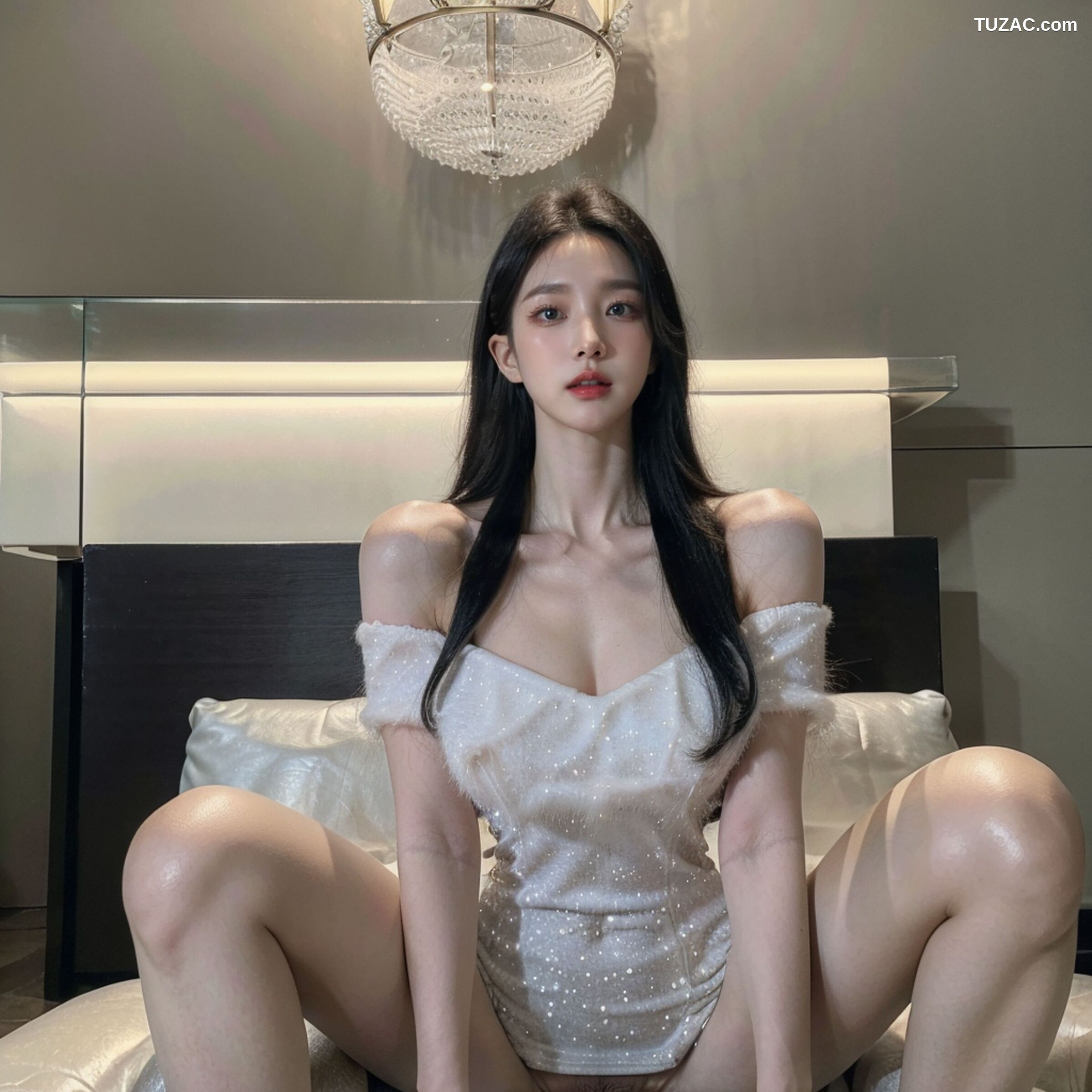 AI美女-拟实-沙发上的白裙美女